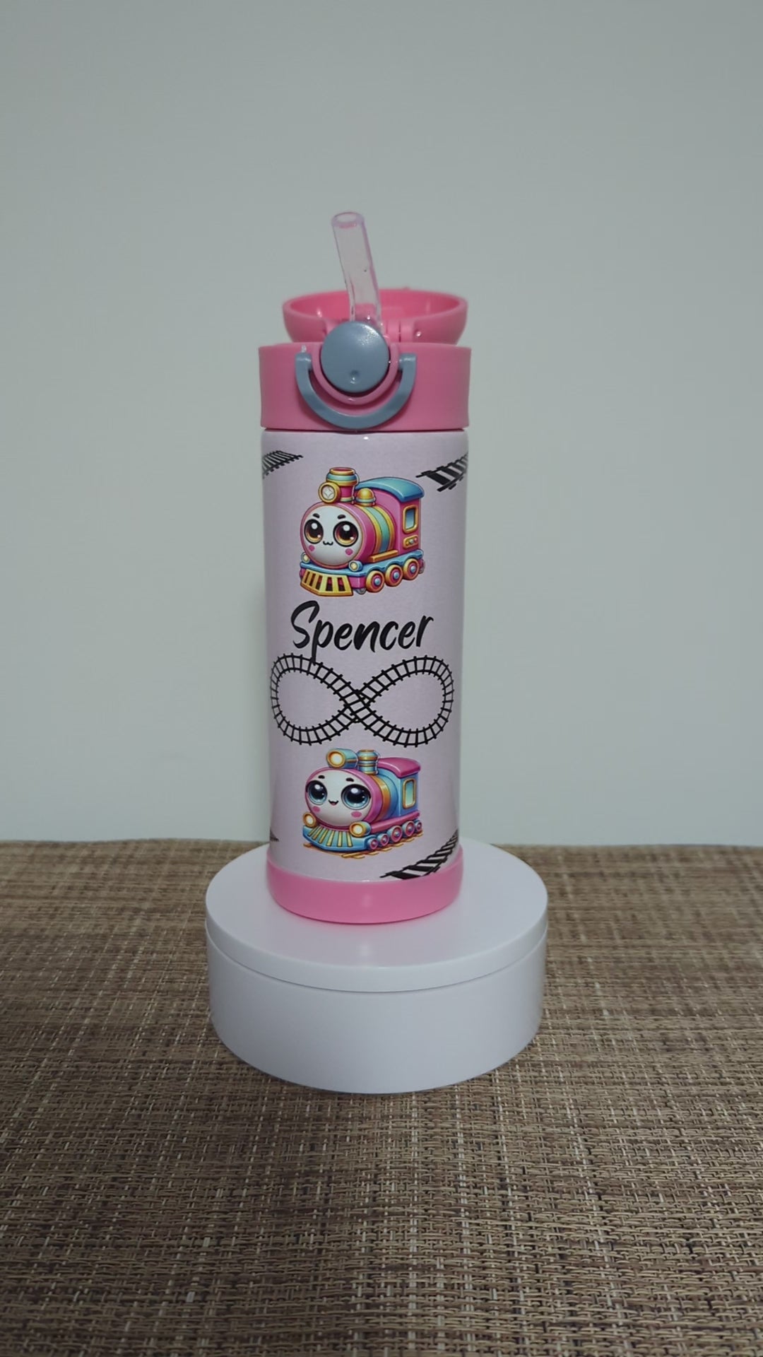 Kids Train Water Bottle 12oz With Reusable Straw,Can Be Personalized