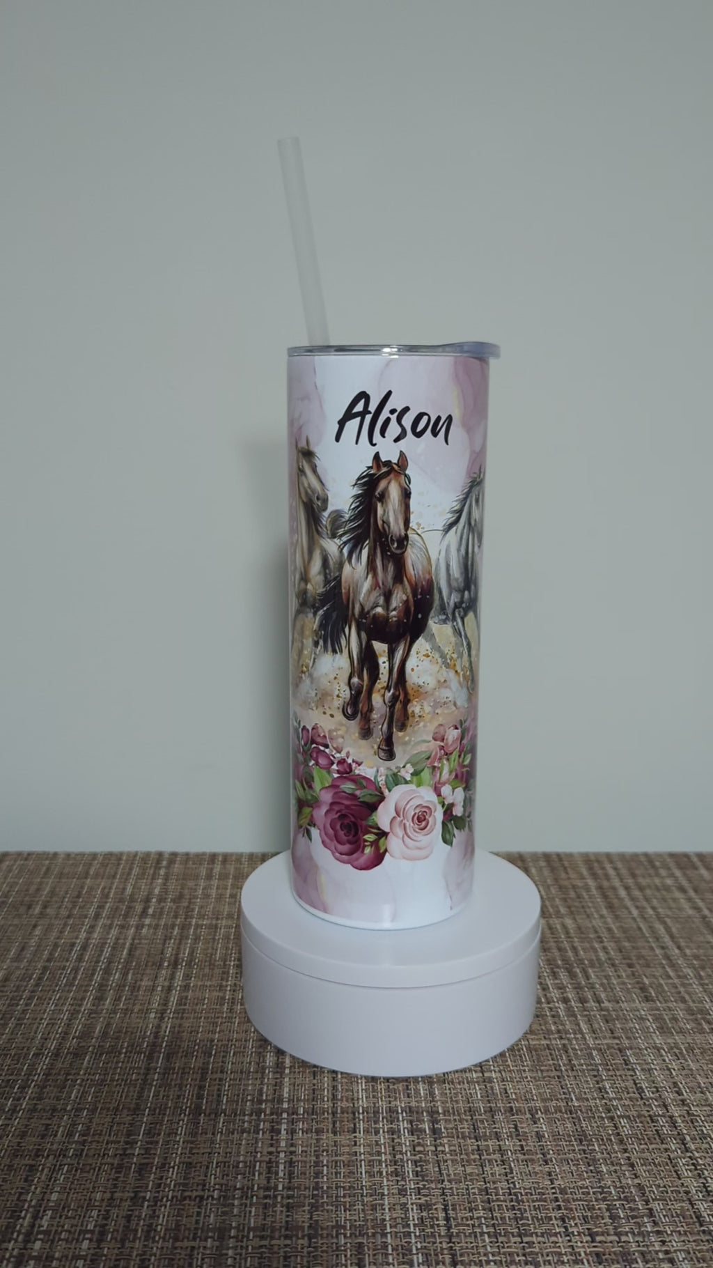 Floral Horse Tumbler 20oz With Reusable Straw, Can Be Personalized