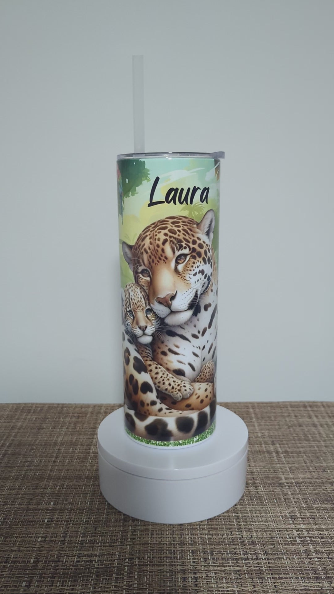 Cheetah Tumbler 20oz With Reusable Straw, Can Be Personalized