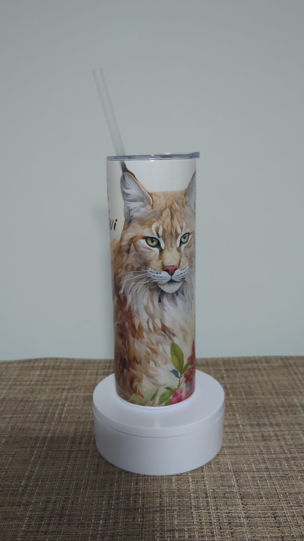 Wild Bobcat Tumbler With A Embroidered Design 20oz With Reusable Straw, Can Be Personalized