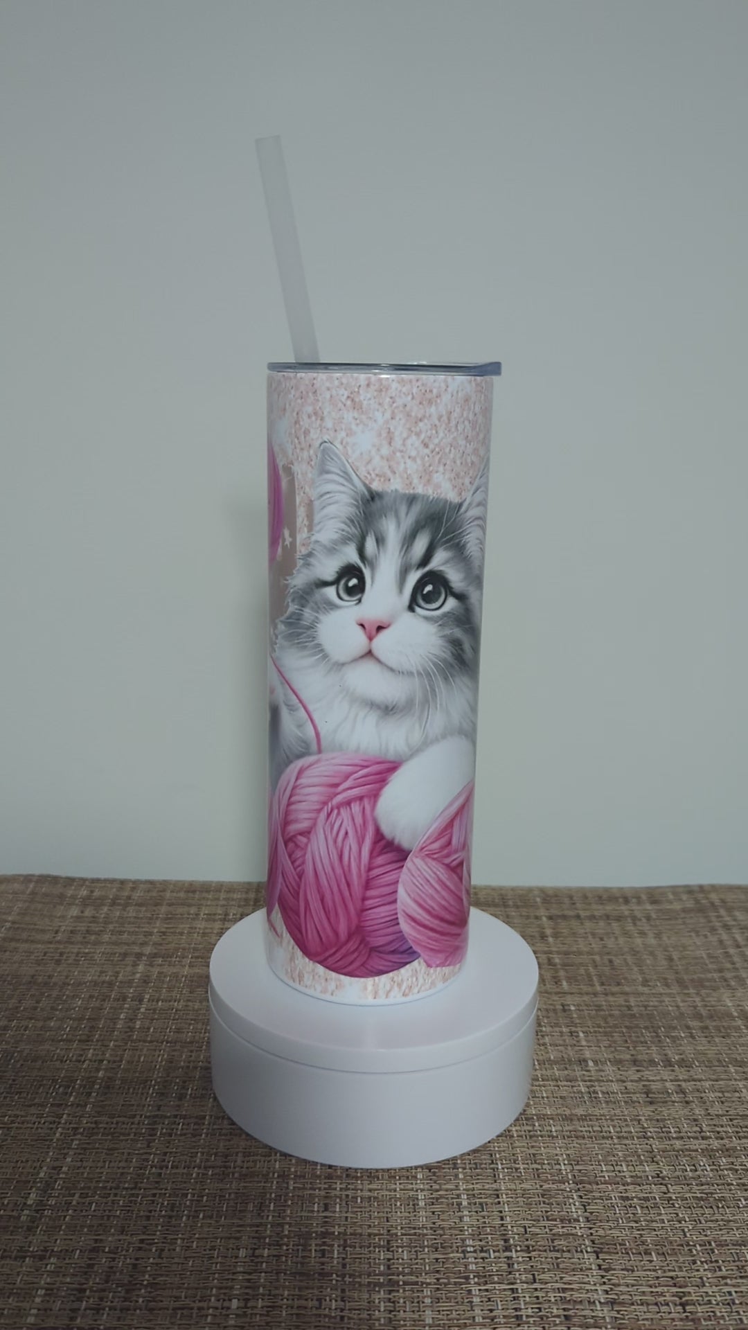 Playful Kitten Tumbler with A Glitter Design 20oz With Reusable Straw, Can Be Personalized