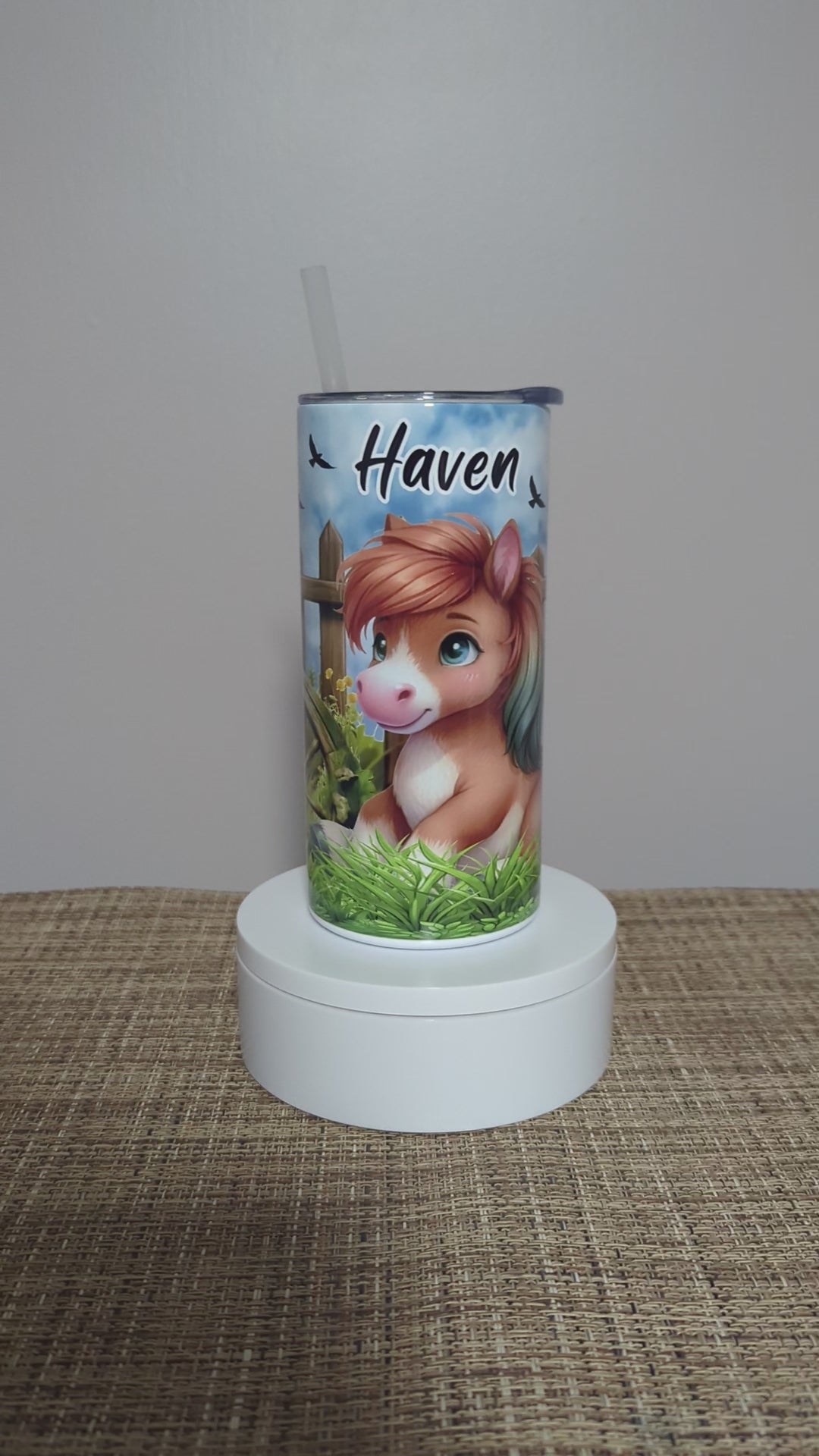 Kids Pony Tumbler 15oz With Reusable Straw, Can Be Personalized