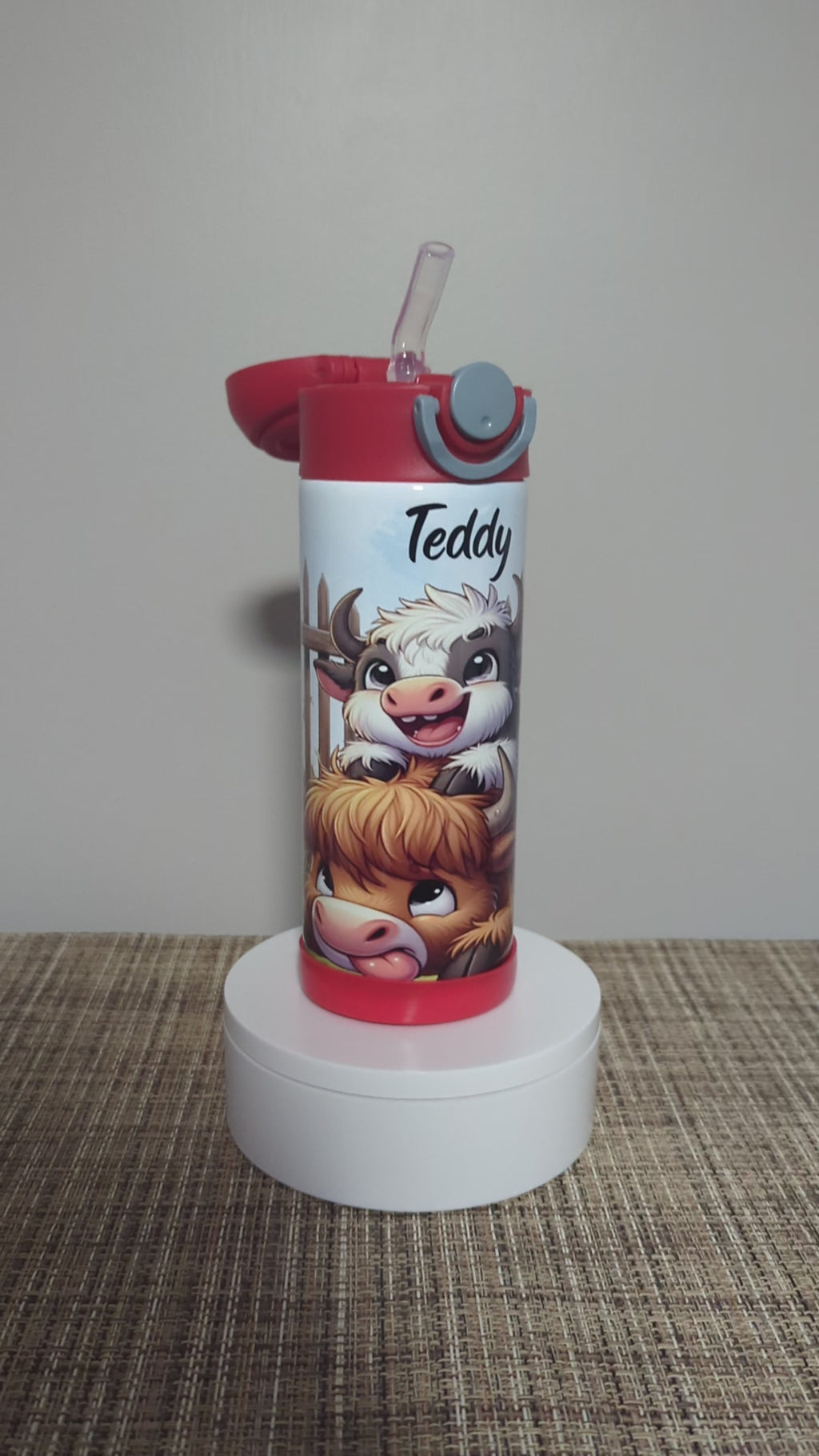 Quirky Cow Water Bottle for Kids 12oz With Reusable Straw Can Be Personalized