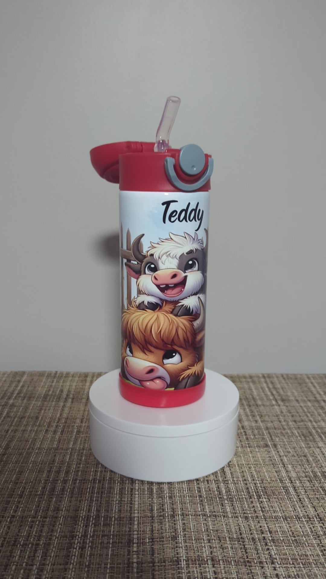 Quirky Cow Water Bottle for Kids 12oz With Reusable Straw Can Be Personalized