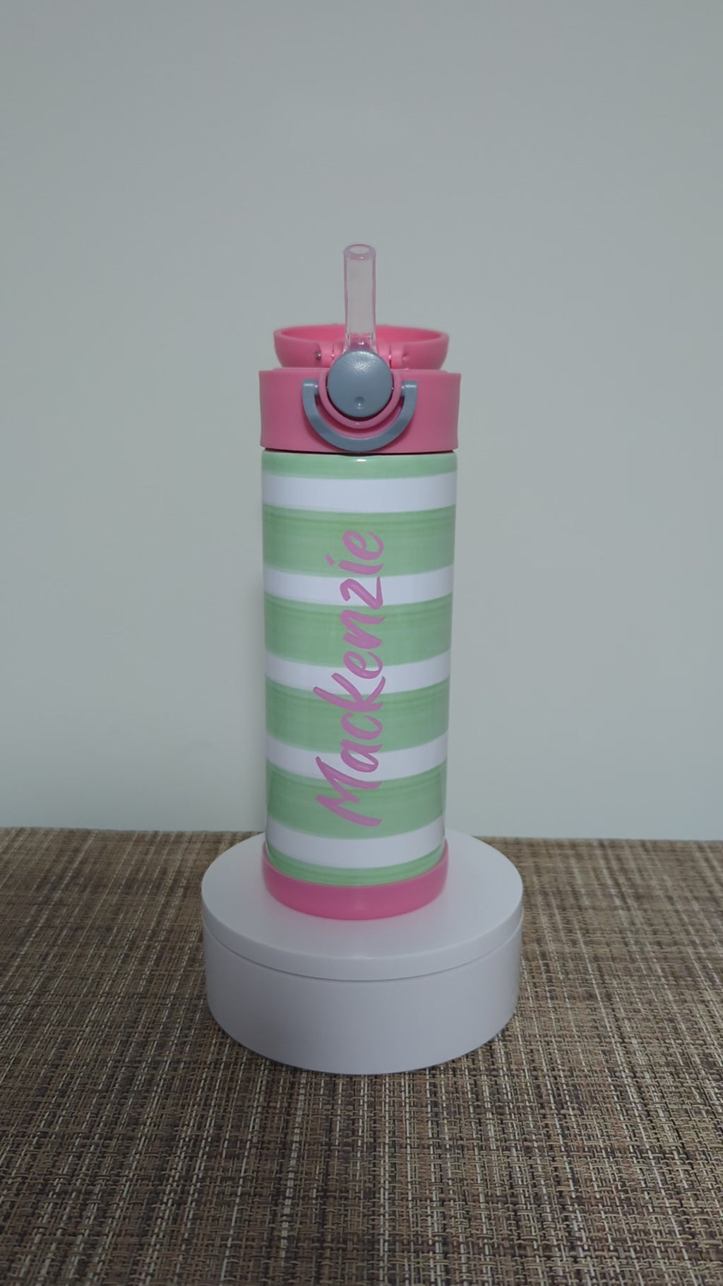 Kids Striped Water Bottle 12oz With Reusable Straw Can Be Personalized