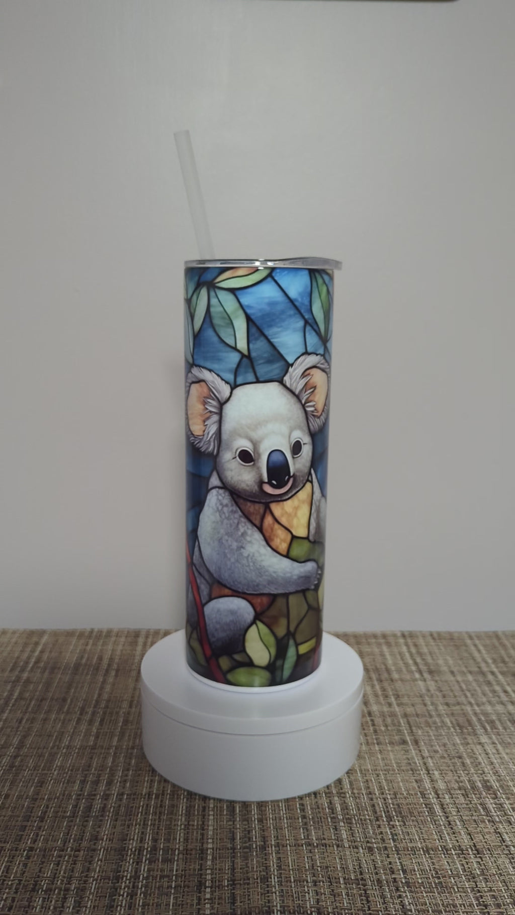Koala Bear Tumbler with A Stained Glass Design 20oz With Reusable Straw, Can Be Personalized