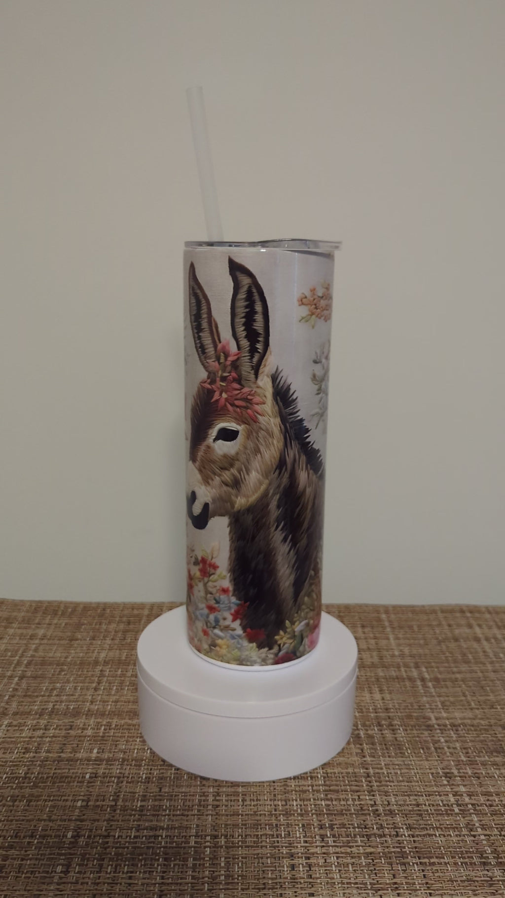 Donkey Tumbler with Eye Catching Embroidered Design 20oz With Reusable Straw, Can Be Personalized