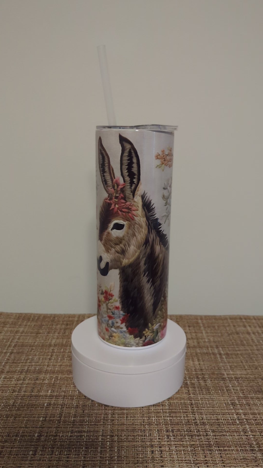Donkey Tumbler with Eye Catching Embroidered Design 20oz With Reusable Straw, Can Be Personalized