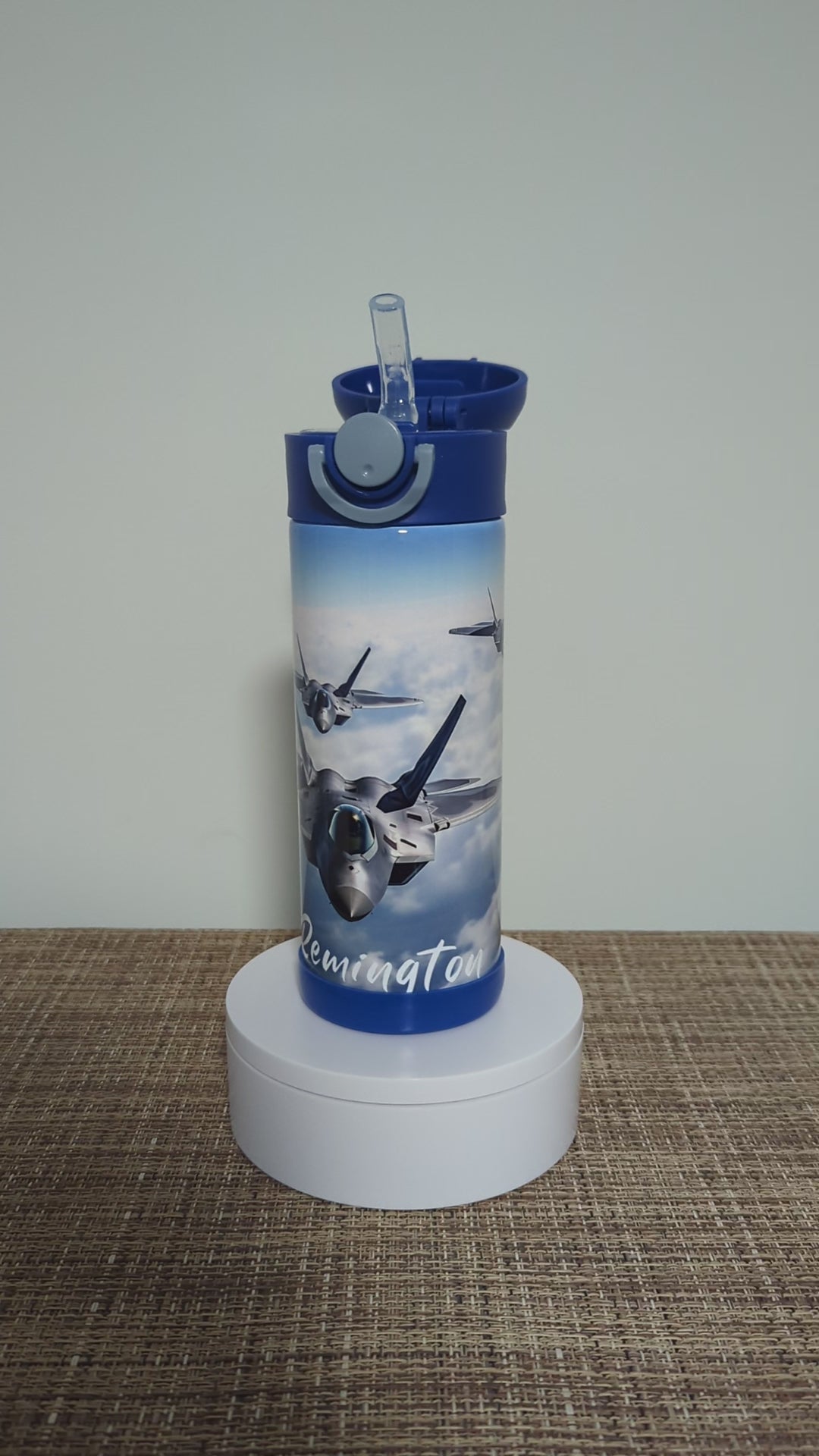 Kids Jet Water Bottle 12oz With Reusable Straw Can Be Personalized