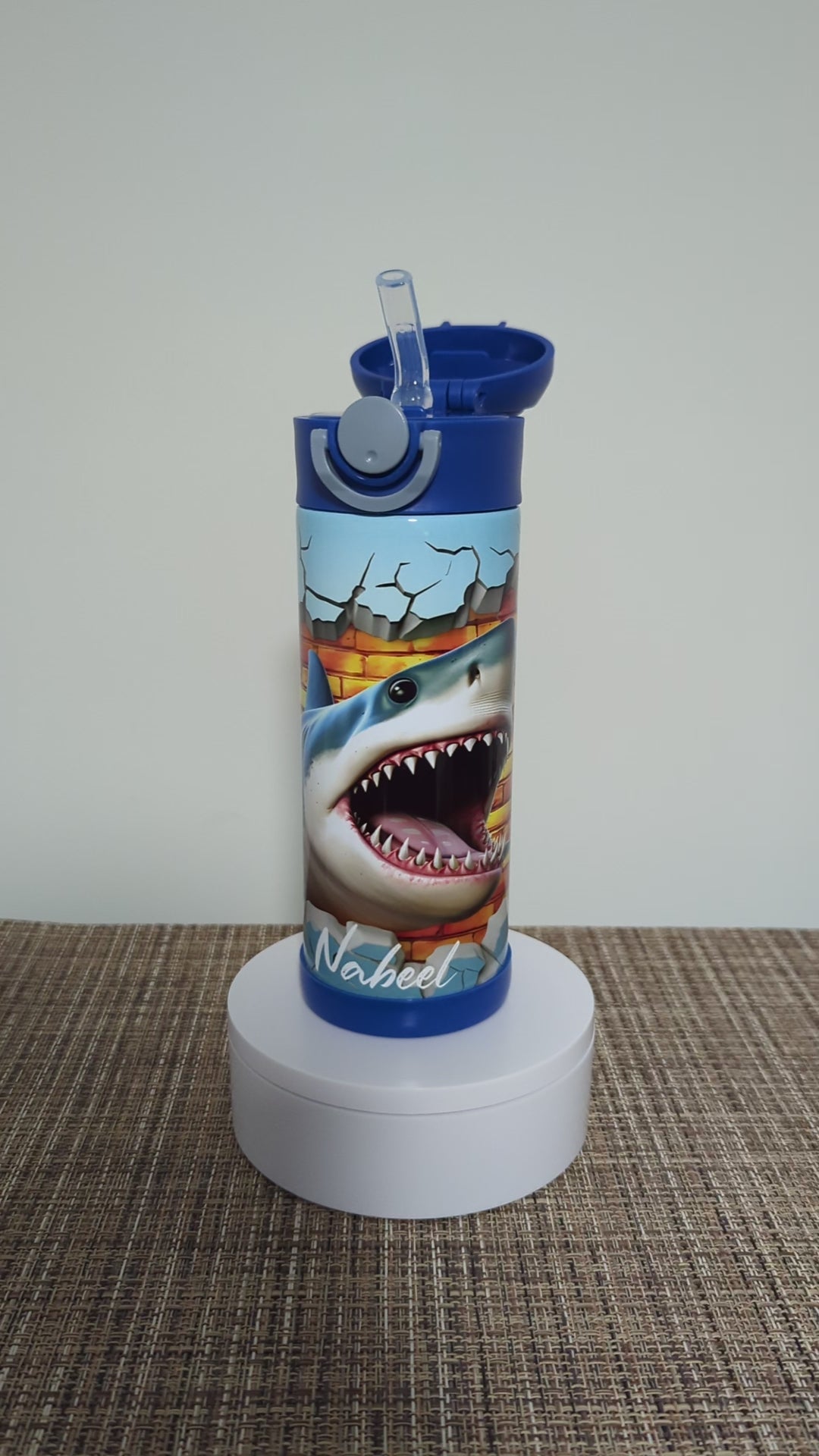 Kids Shark Water Bottle 12oz With Reusable Straw Can Be Personalized