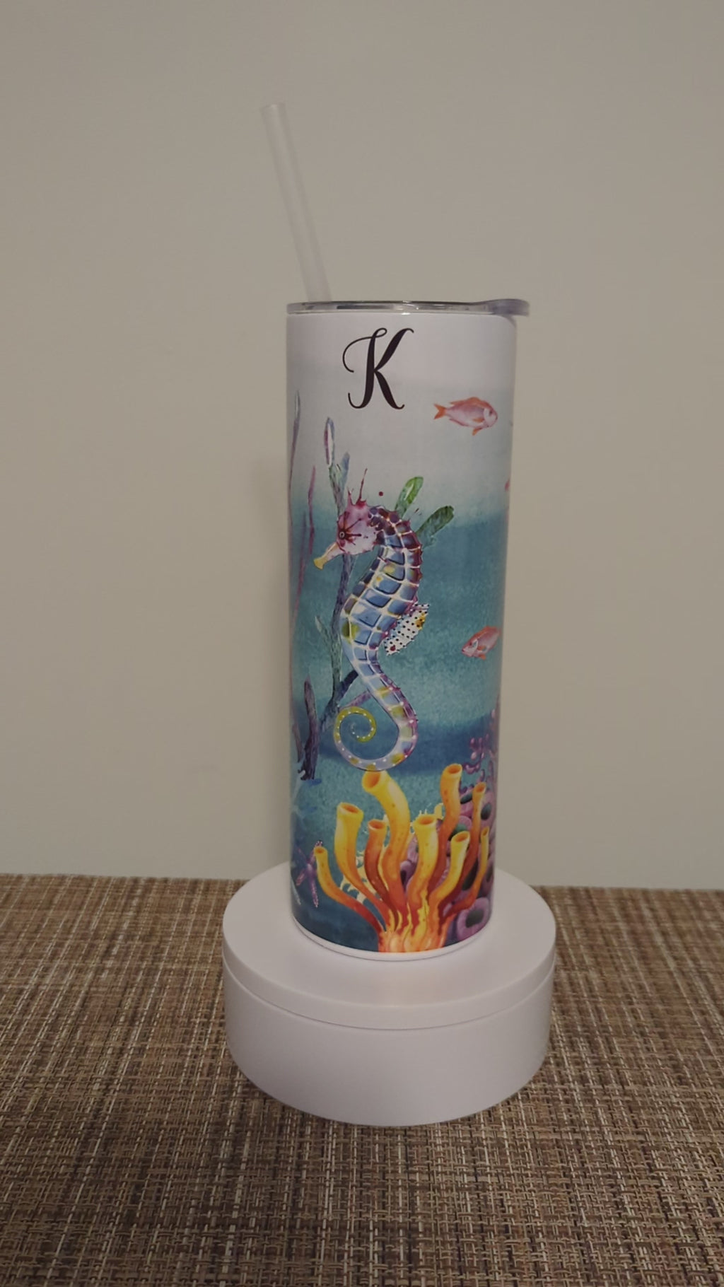 Seahorse Tumbler 20oz With Reusable Straw, Can Be Personalized