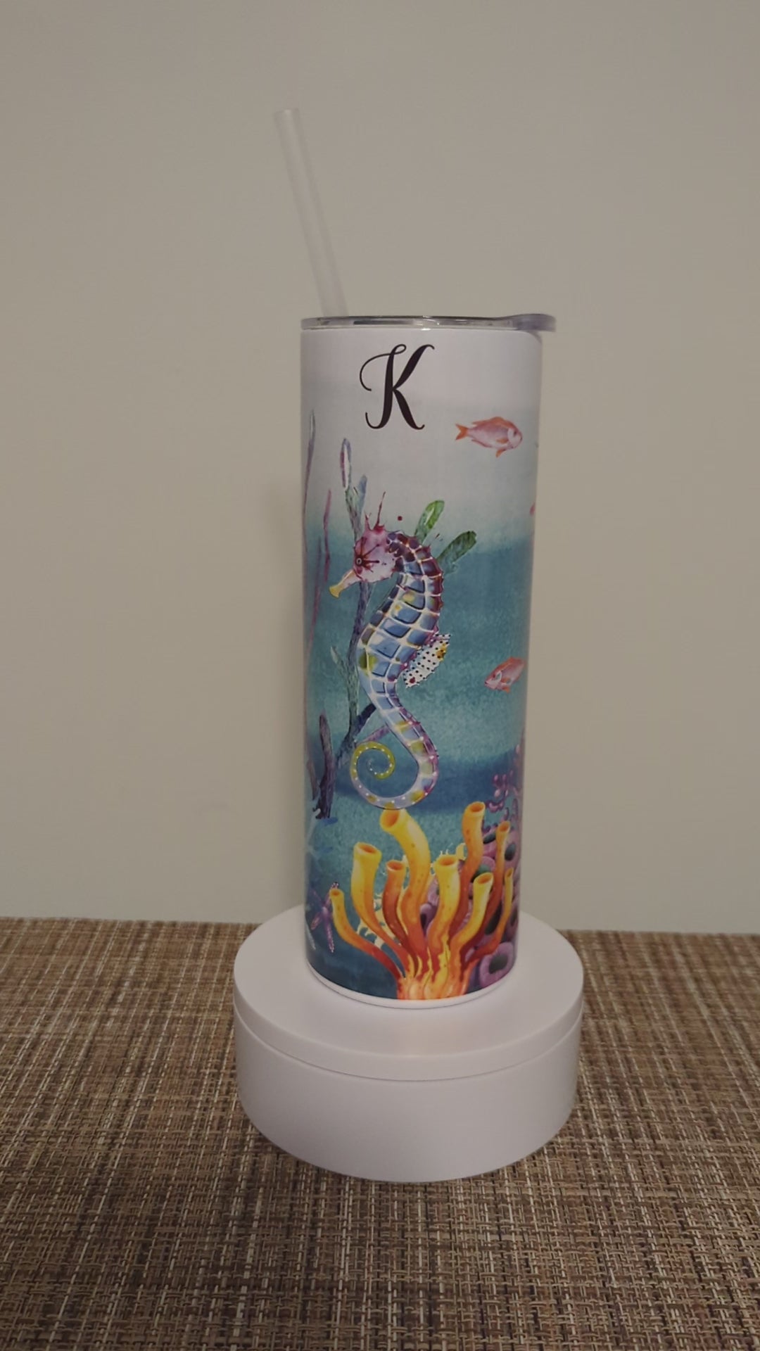 Seahorse Tumbler 20oz With Reusable Straw, Can Be Personalized