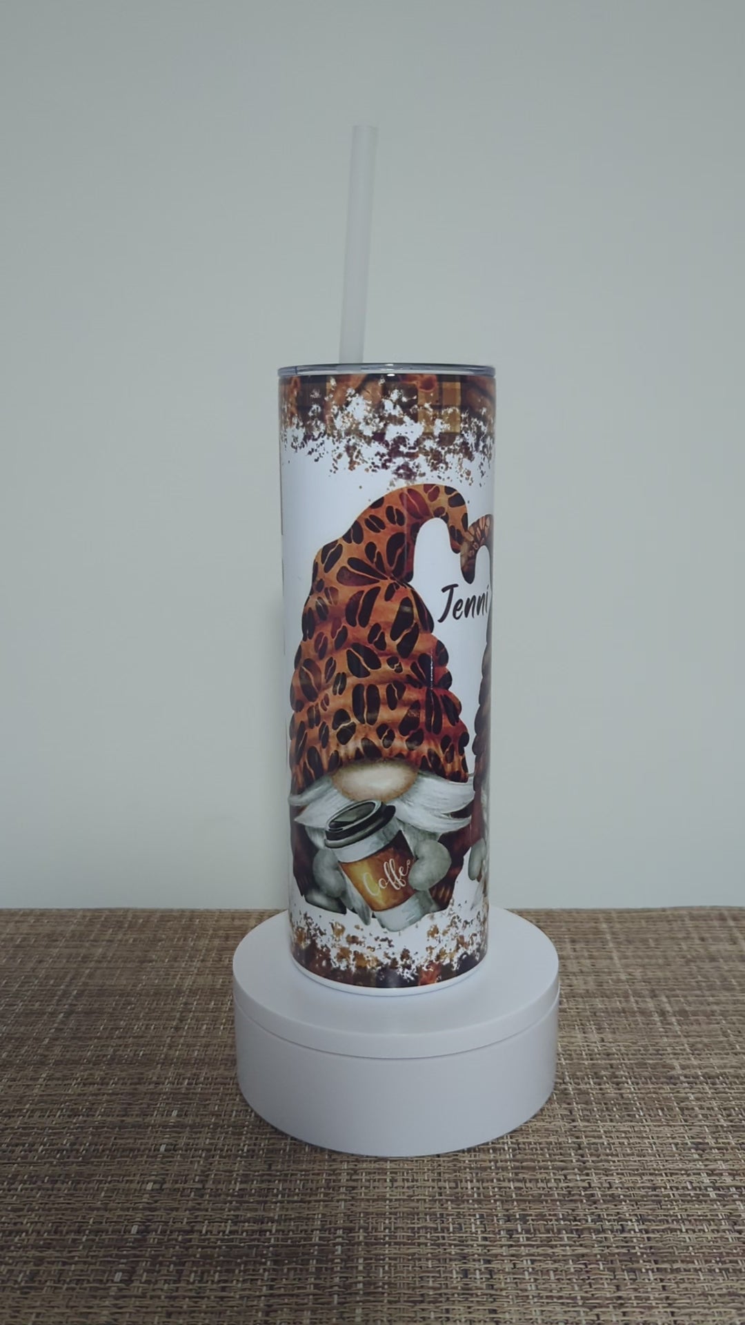 Gnome Love Coffee Tumbler 20oz With Reusable Straw, Can Be Personalized