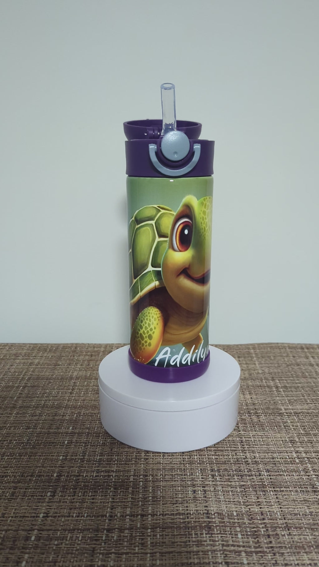Kids Turtle Water Bottle 12oz With Reusable Straw Can Be Personalized