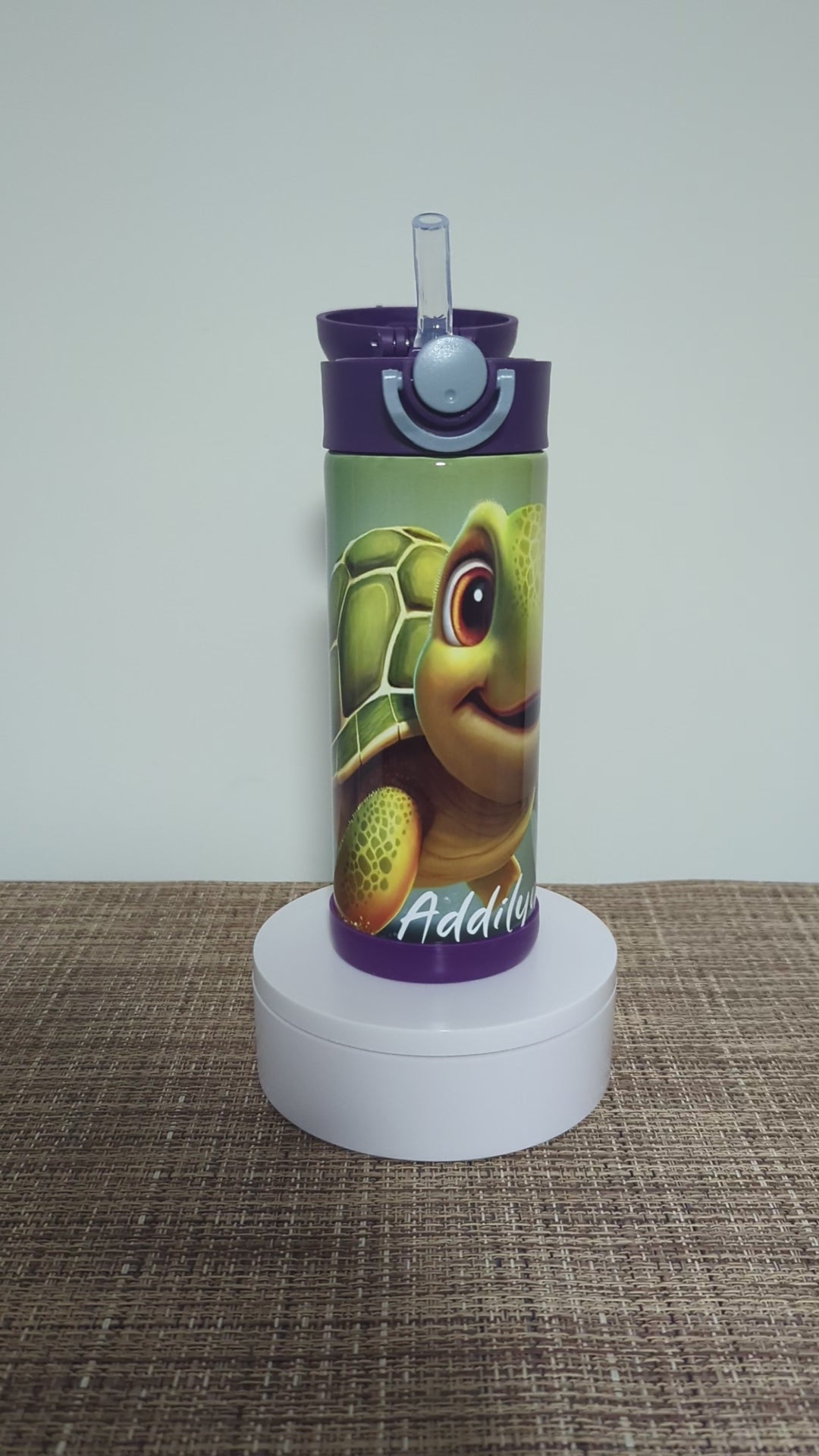 Kids Turtle Water Bottle 12oz With Reusable Straw Can Be Personalized
