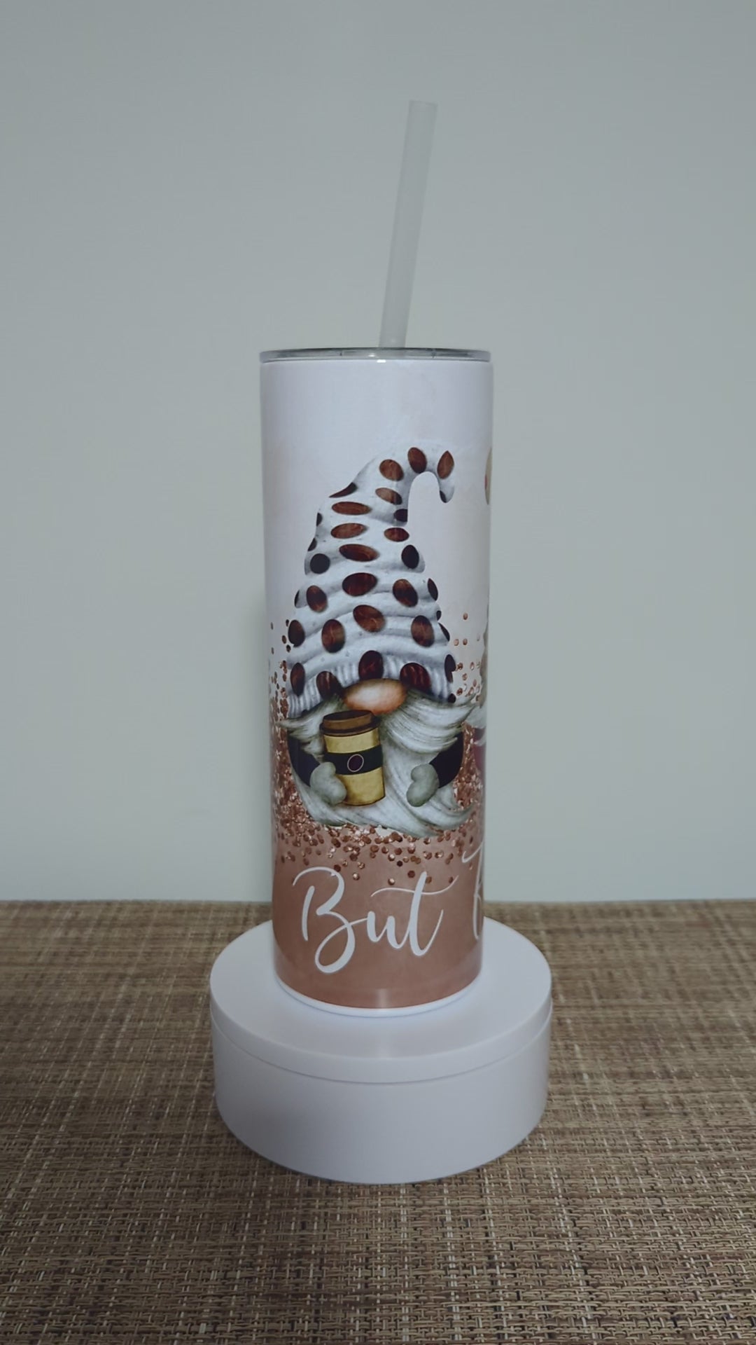 But First Coffee Gnomes Tumbler 20oz With Reusable Straw, Can Be Personalized