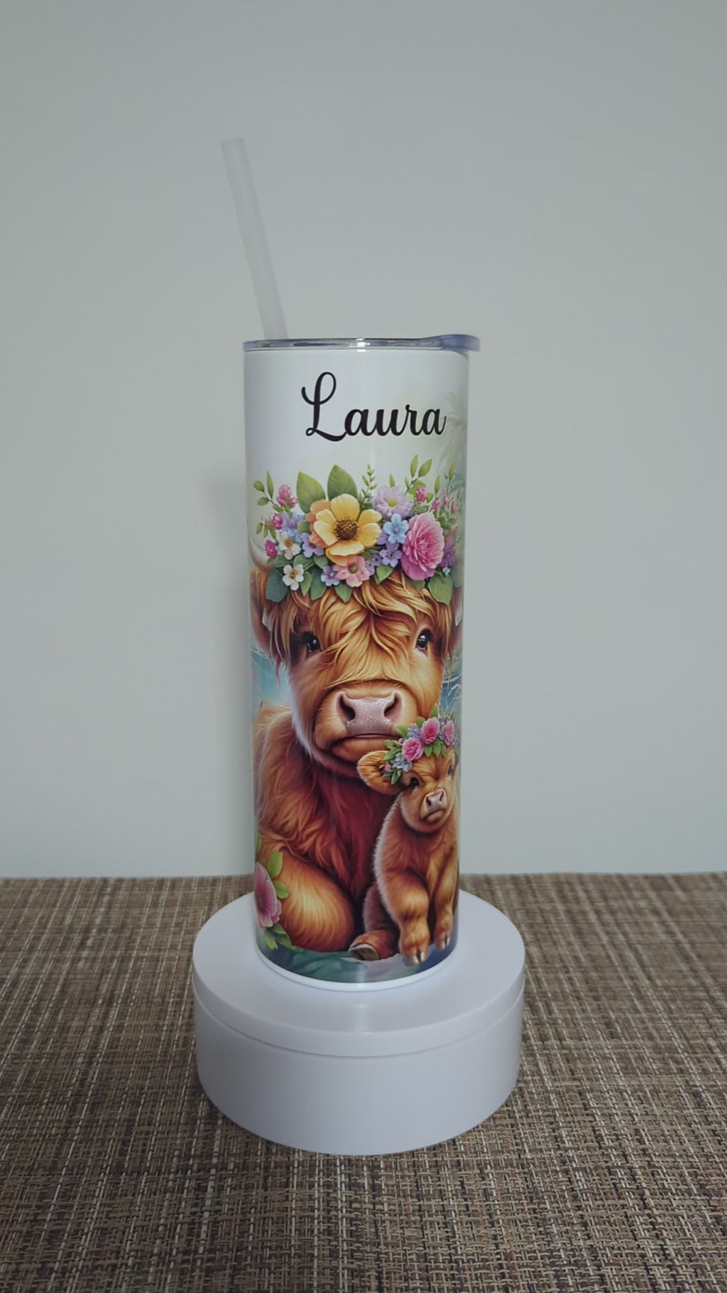 Highland Cow Tumbler 20oz With Reusable Straw, Can Be Personalized