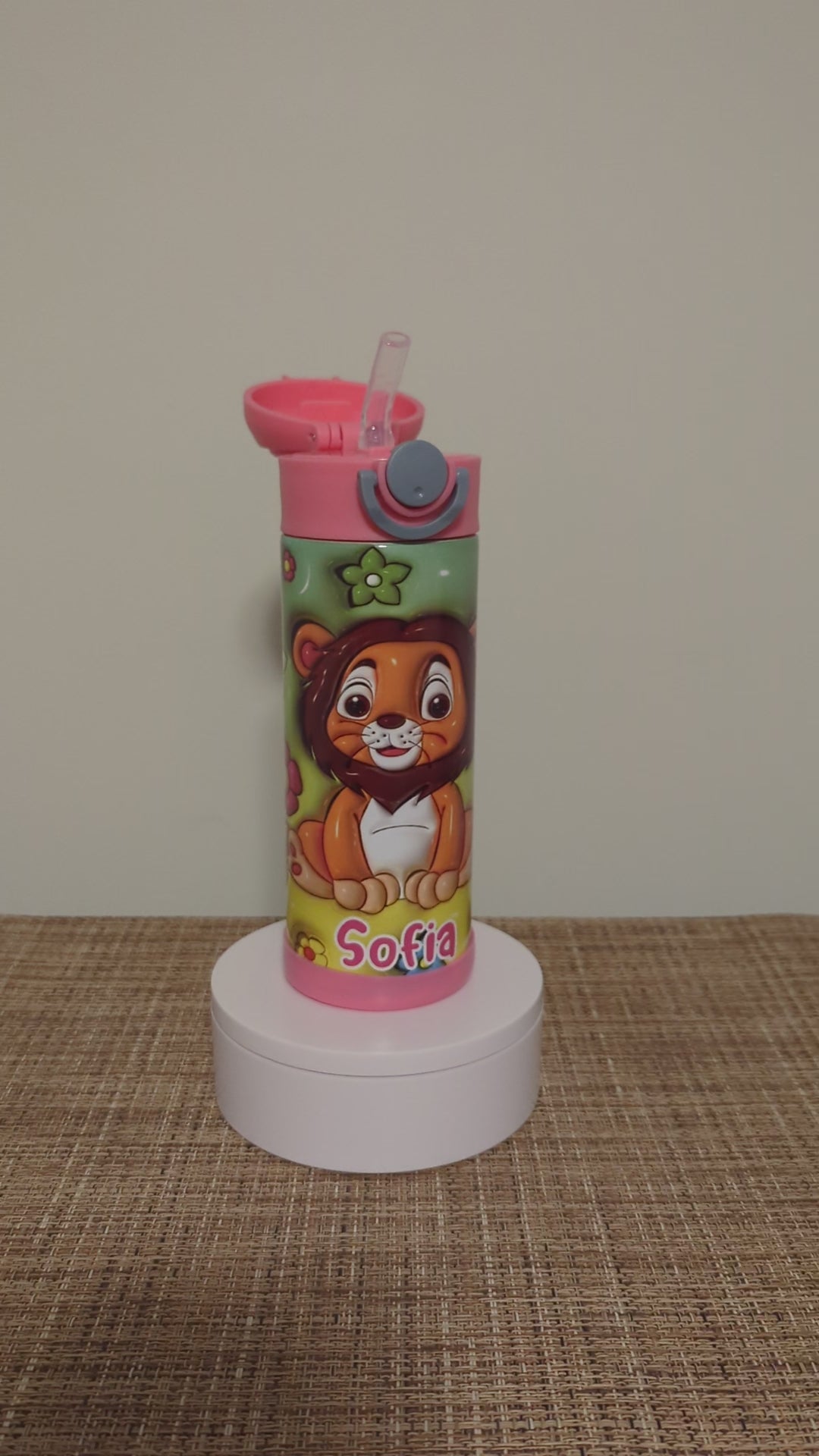 Kids Lion Water Bottle 12oz With Reusable Straw Can Be Personalized