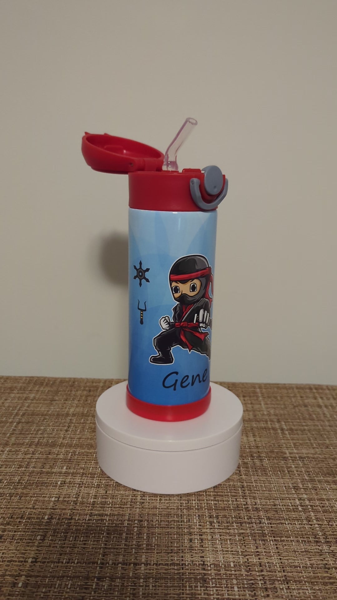 Kids Ninja Water Bottle 12oz With Reusable Straw Can Be Personalized