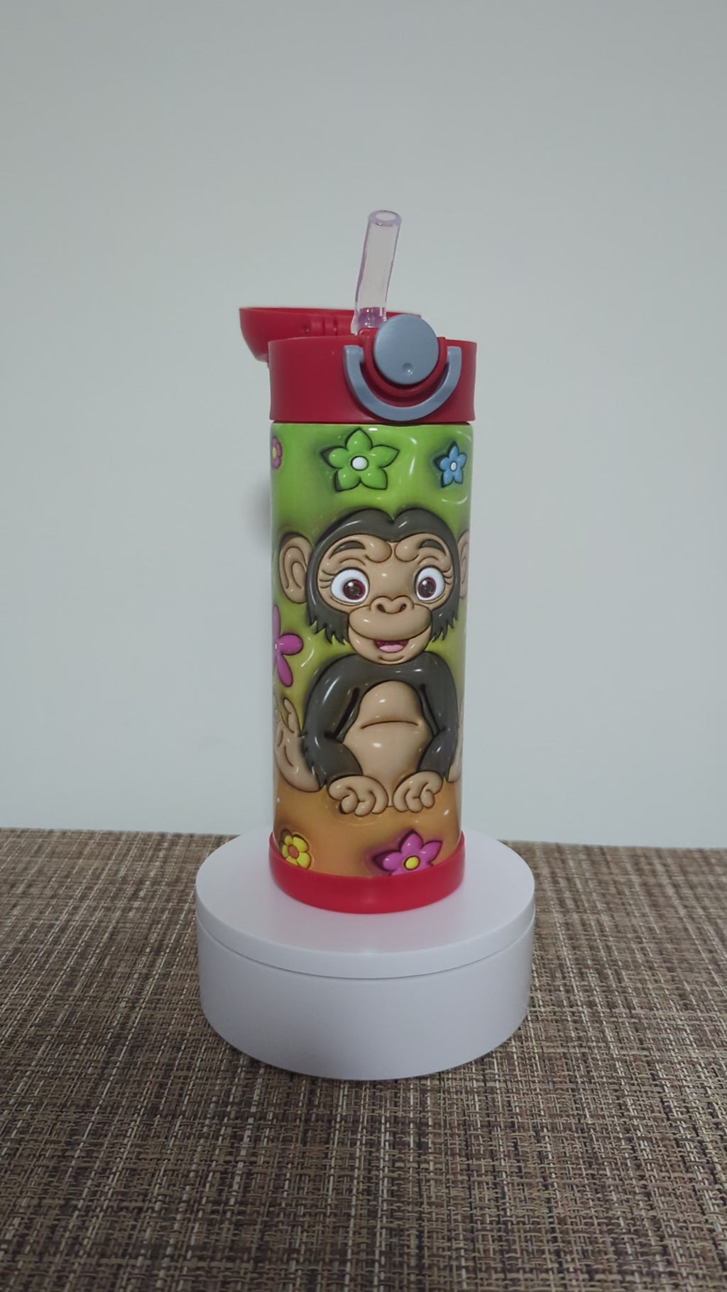 Kids Monkey Water Bottle 12oz With Reusable Straw Can Be Personalized