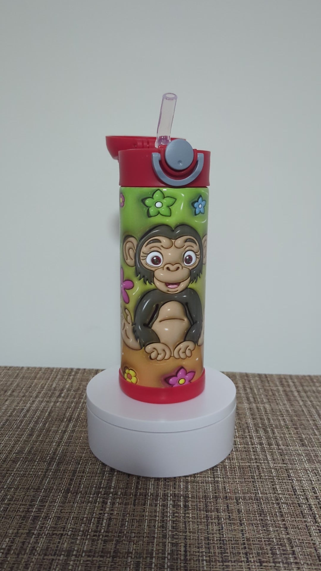Kids Monkey Water Bottle 12oz With Reusable Straw Can Be Personalized