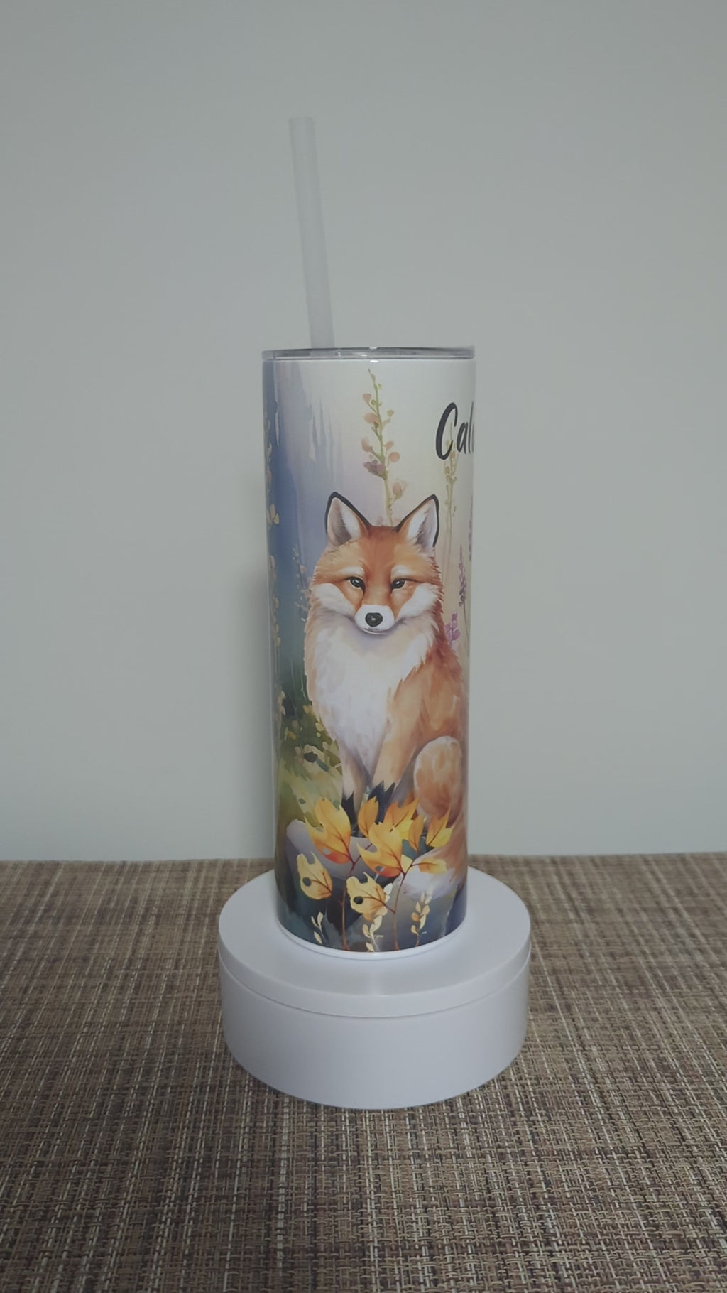 Fox Tumbler With A Family of Foxes 20oz With Reusable Straw, Can Be Personalized