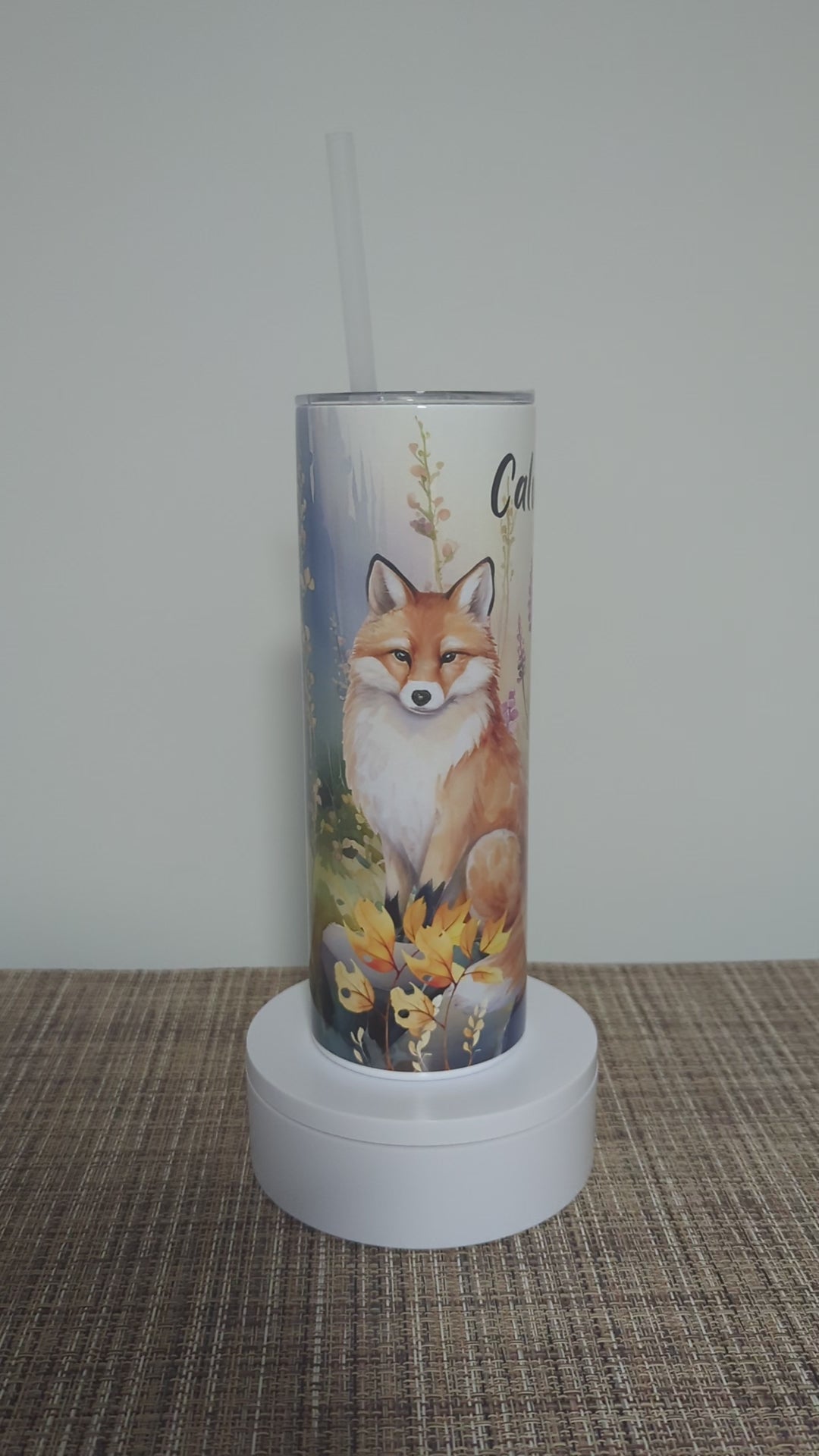 Fox Tumbler With A Family of Foxes 20oz With Reusable Straw, Can Be Personalized
