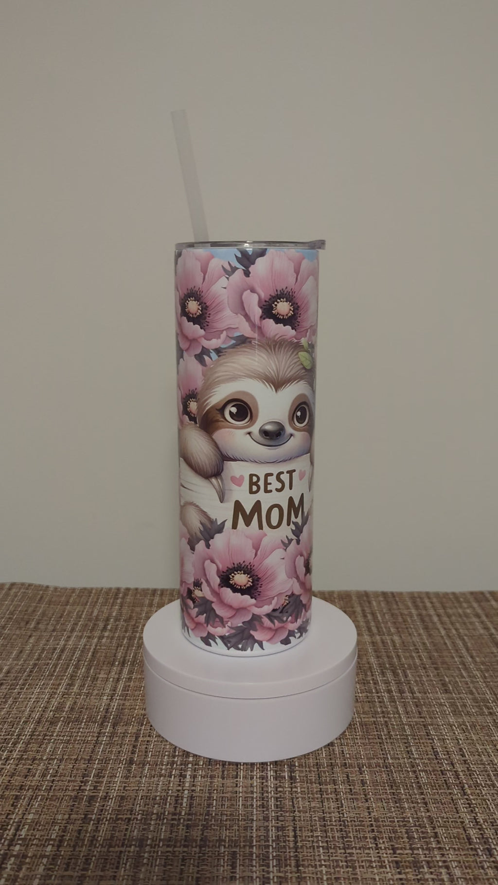 Best Mom Sloth Tumbler 20oz With Reusable Straw, Can Be Personalized