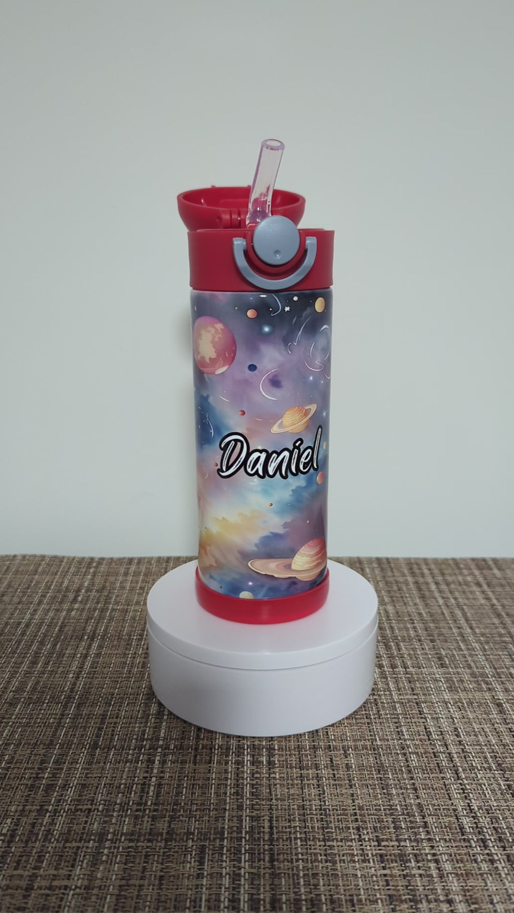 Kids Space Water Bottle With A Planet Design 12oz With Reusable Straw Can Be Personalized