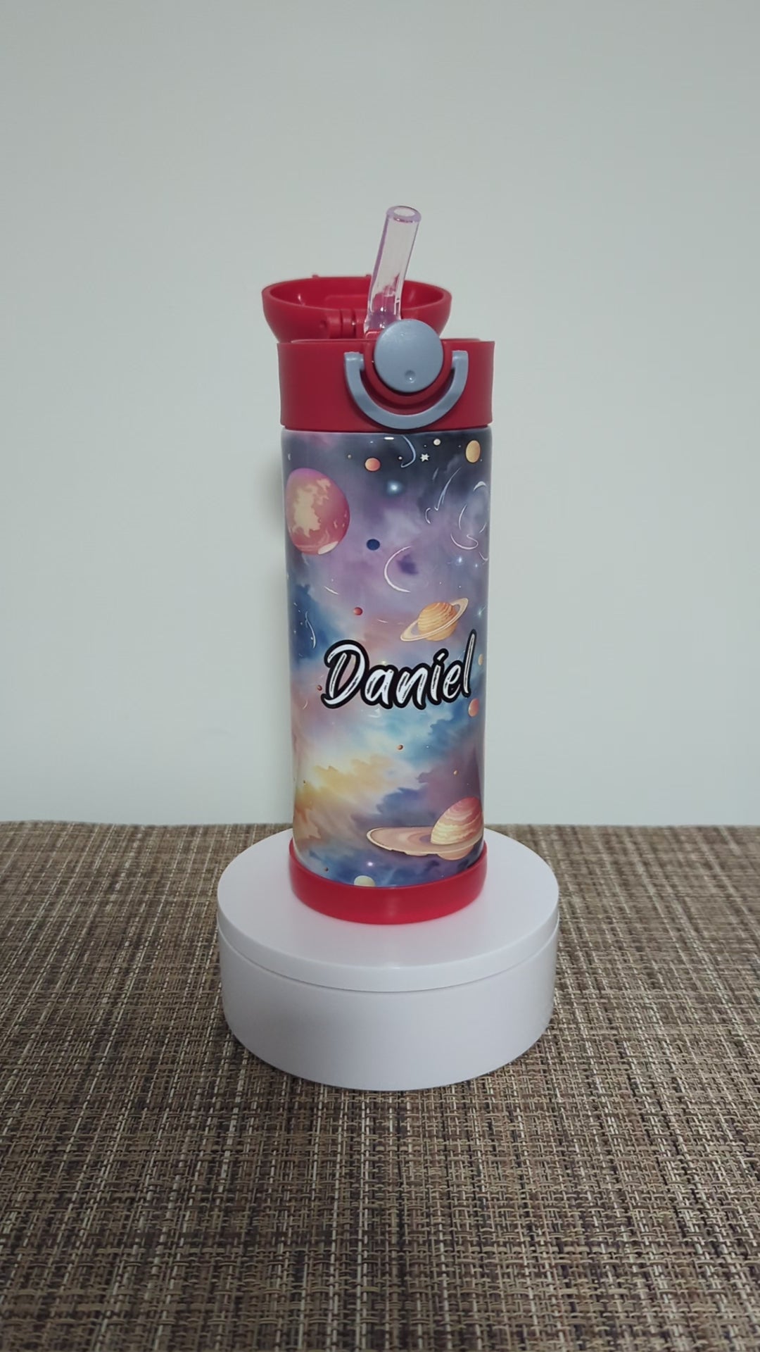Kids Space Water Bottle With A Planet Design 12oz With Reusable Straw Can Be Personalized