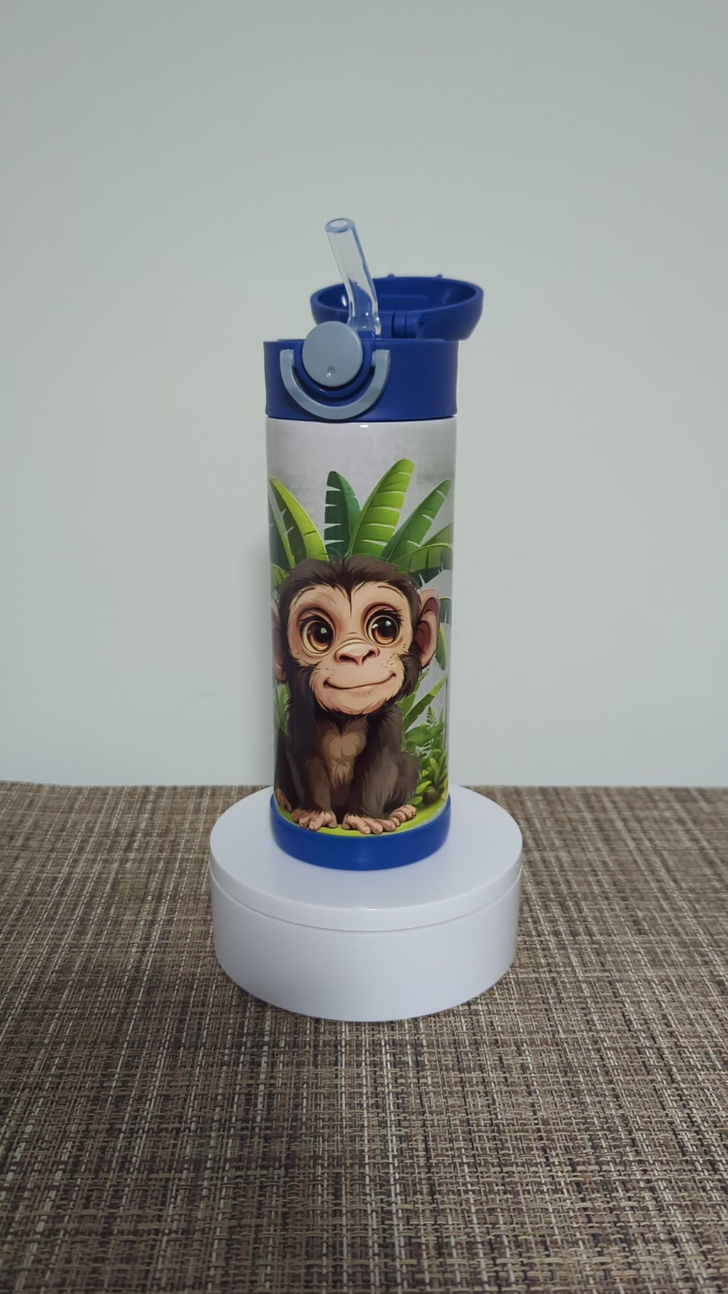 Kids Monkey Water Bottle 12oz With Reusable Straw Can Be Personalized
