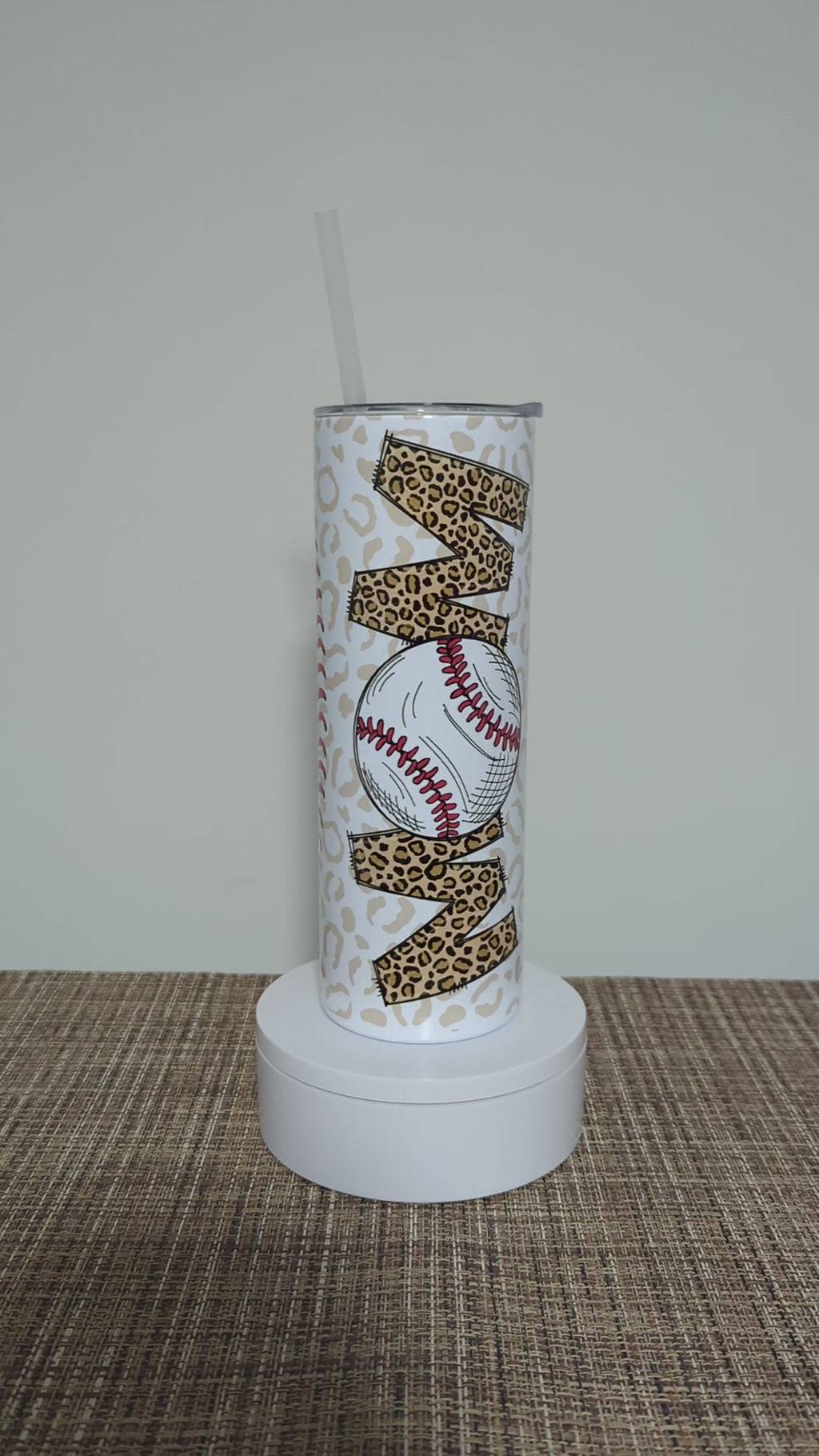 Baseball Mom Leopard Print Tumbler 20oz With Reusable Straw