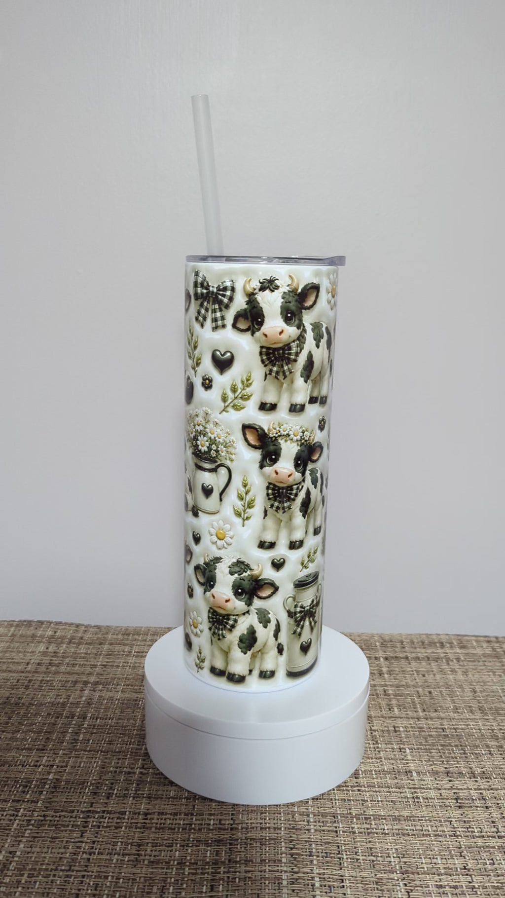 Holstein Calf Tumbler 20oz - 3D Design with Reusable Straw