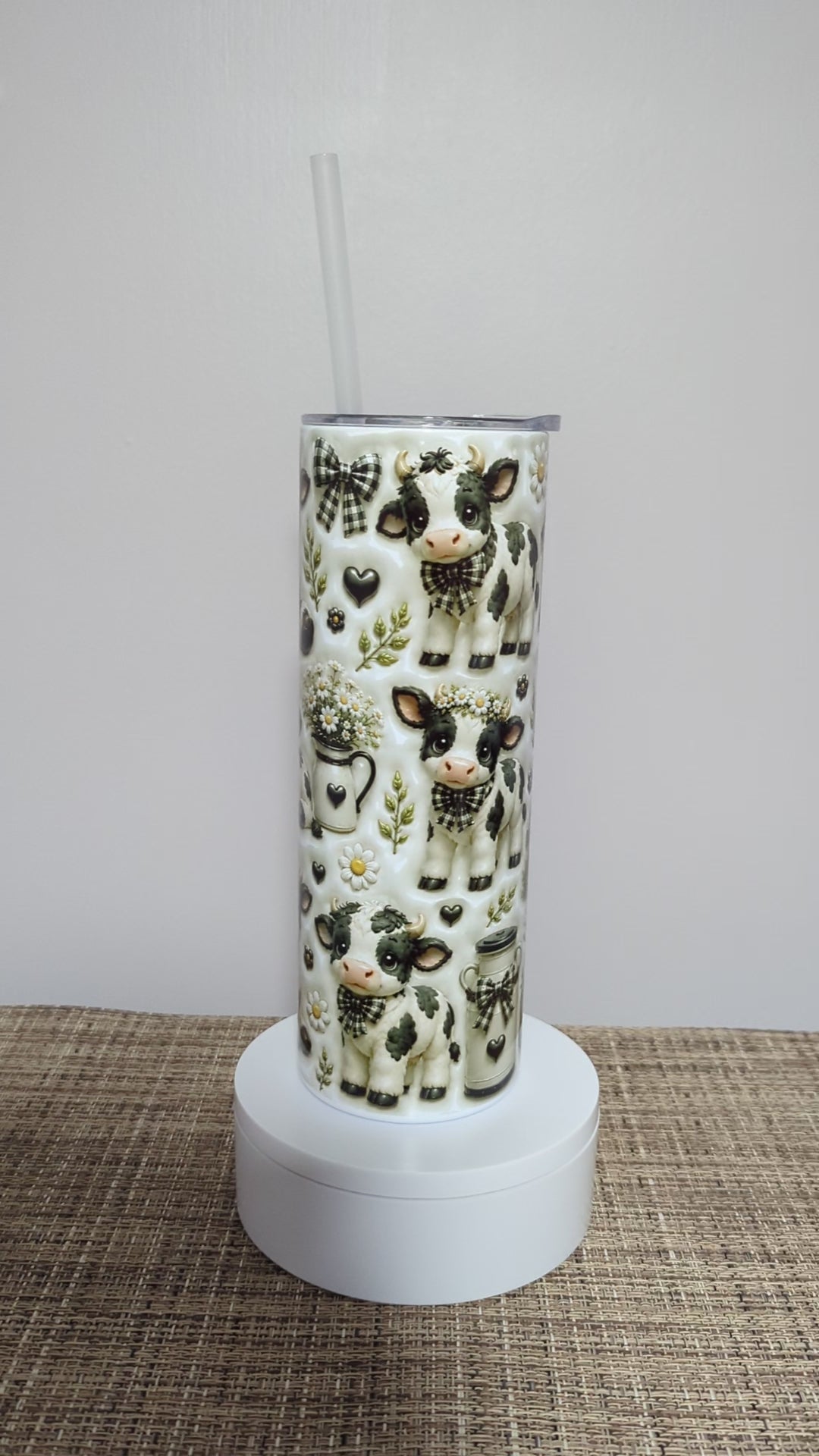 Holstein Calf Tumbler 20oz - 3D Design with Reusable Straw