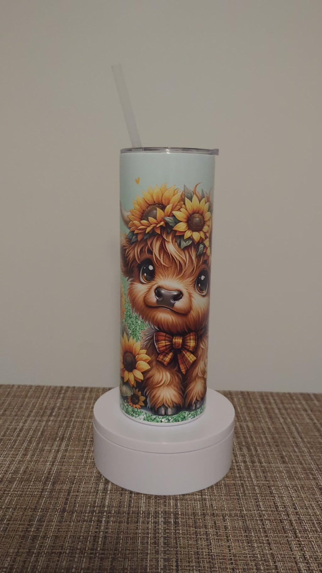 Sunflower Highland Cow Tumbler 20oz With Reusable Straw, Can Be Personalized