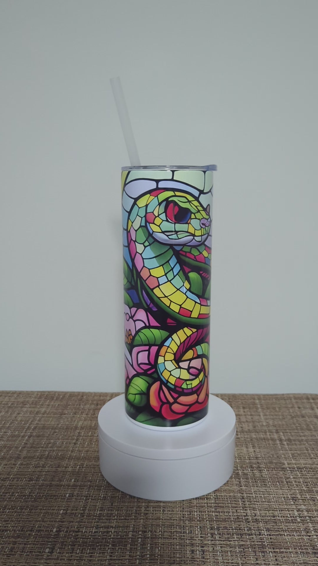 Beautiful Snake Tumbler With A Stained Glass Design 20oz With Reusable Straw, Can Be Personalized