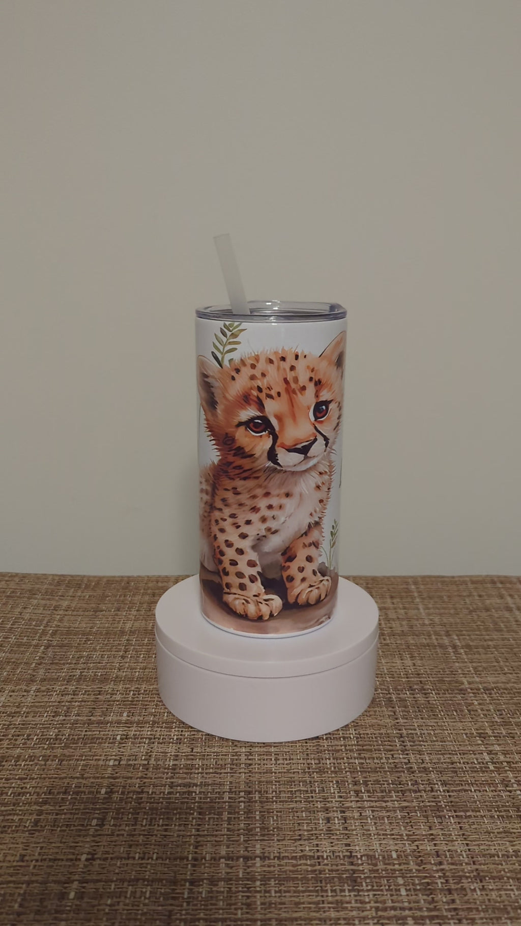 Kids Cheetah Tumbler 15oz With Reusable Straw, Can Be Personalized