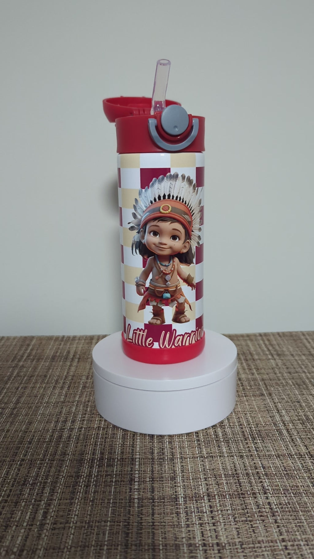 Little Warrior Boy Water Bottle 12oz With Reusable Straw Can Be Personalized