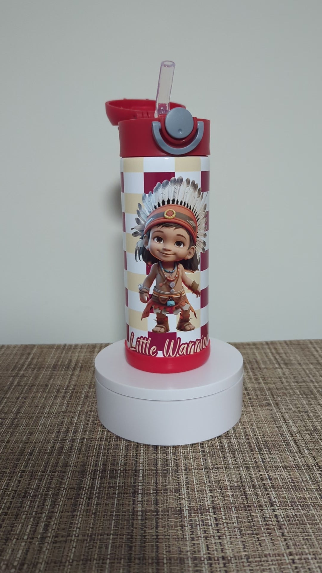 Little Warrior Boy Water Bottle 12oz With Reusable Straw Can Be Personalized