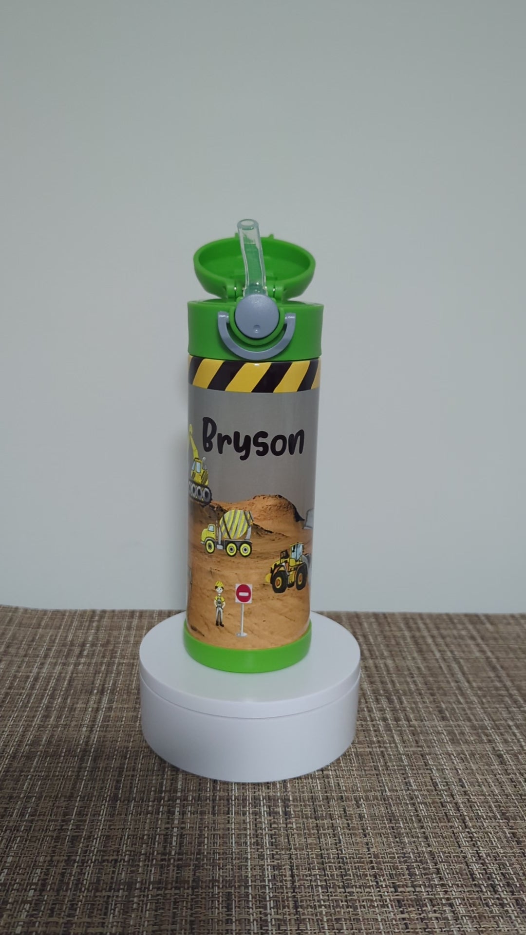 Kids Construction Water Bottle 12oz With Reusable Straw Can Be Personalized