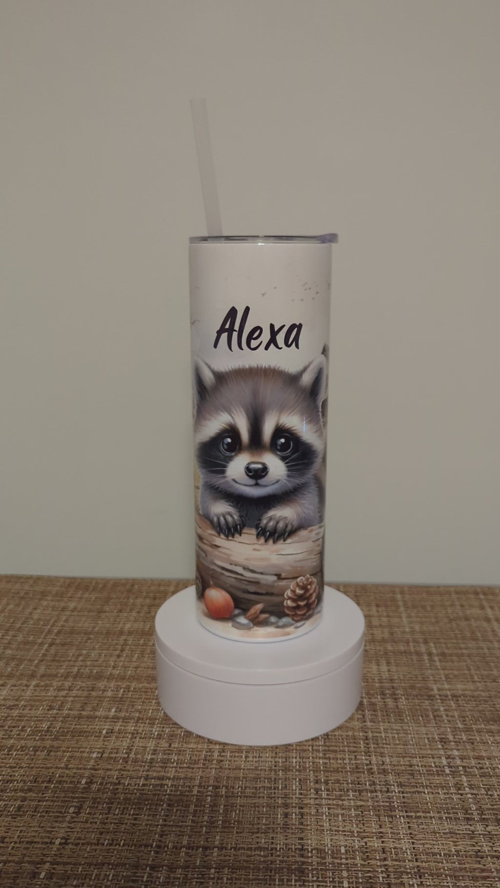 Raccoon Tumbler 20oz With Reusable Straw, Can Be Personalized