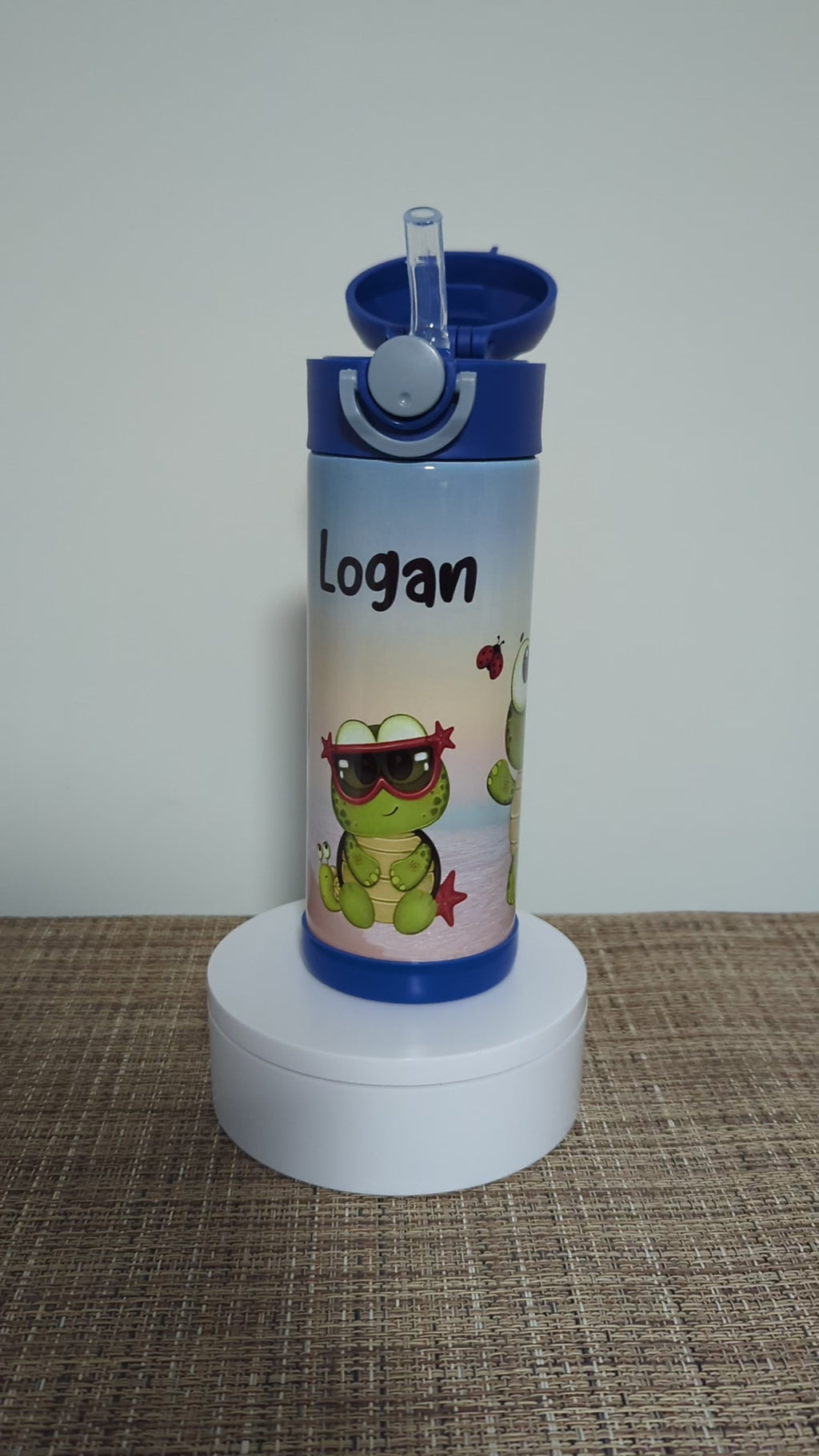 Kids Turtle Water Bottle 12oz With Reusable Straw Can Be Personalized