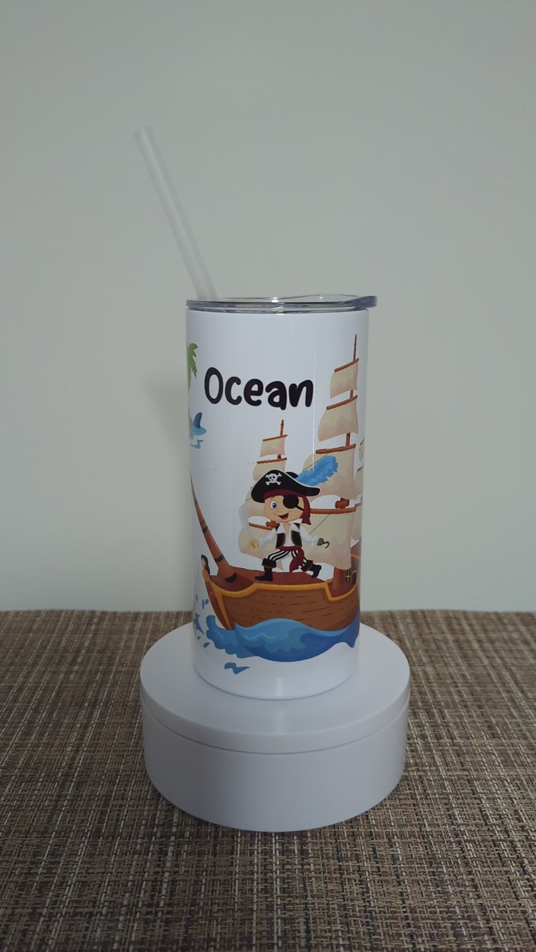 Kids Pirate Tumbler 15oz With Reusable Straw, Can Be Personalized