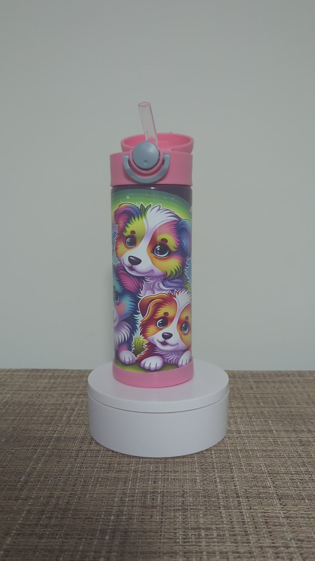 Kids Puppy Water Bottle 12oz With Reusable Straw Can Be Personalized