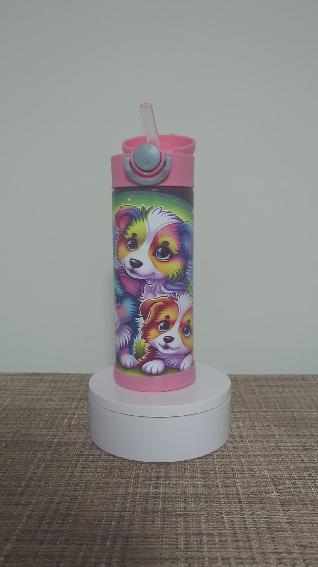Kids Puppy Water Bottle 12oz With Reusable Straw Can Be Personalized