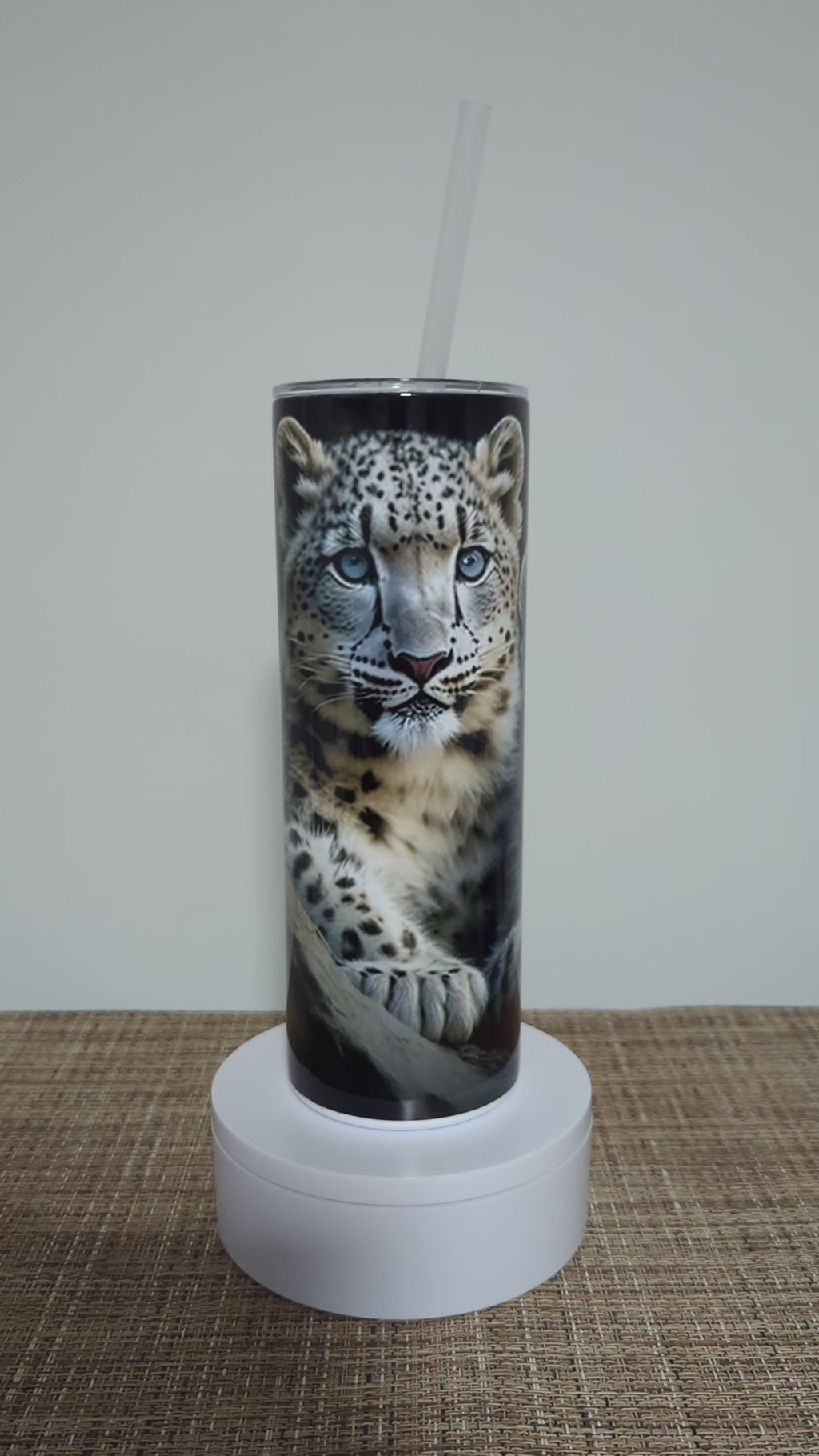 Snow Leopard Tumbler 20oz With Reusable Straw, Can Be Personalized