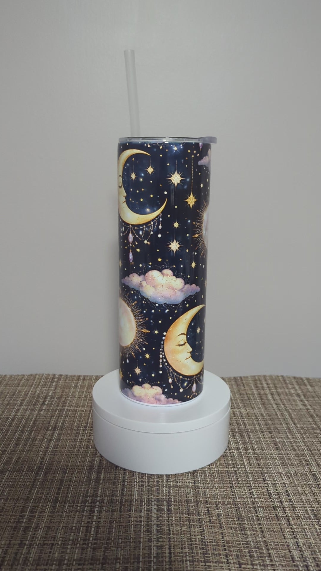Nighttime Blue Tumbler - Moon, Sun & Clouds 20oz With Reusable Straw, Can Be Personalized