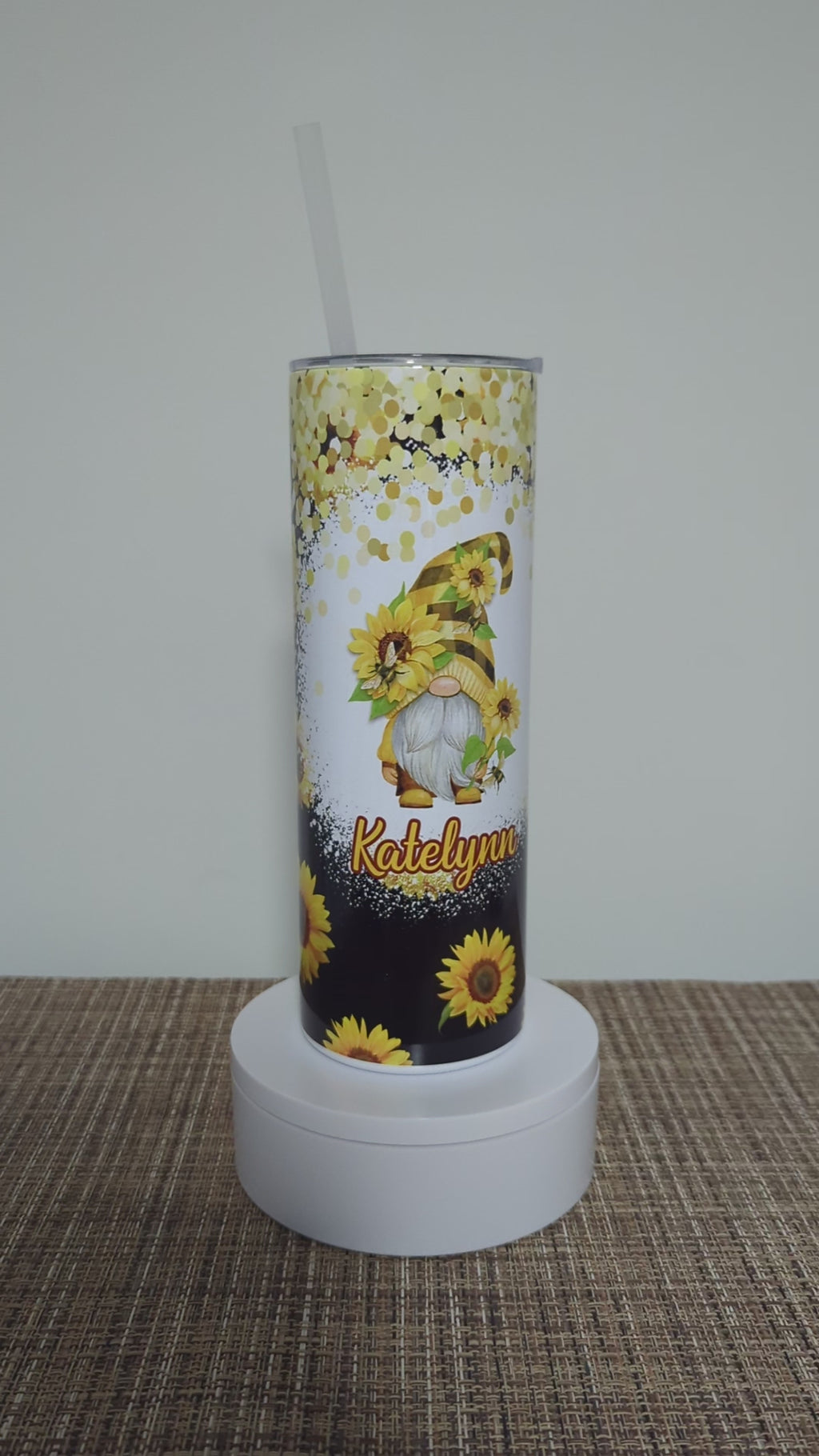 Sunflower Gnome  Tumbler 20oz With Reusable Straw, Can Be Personalized