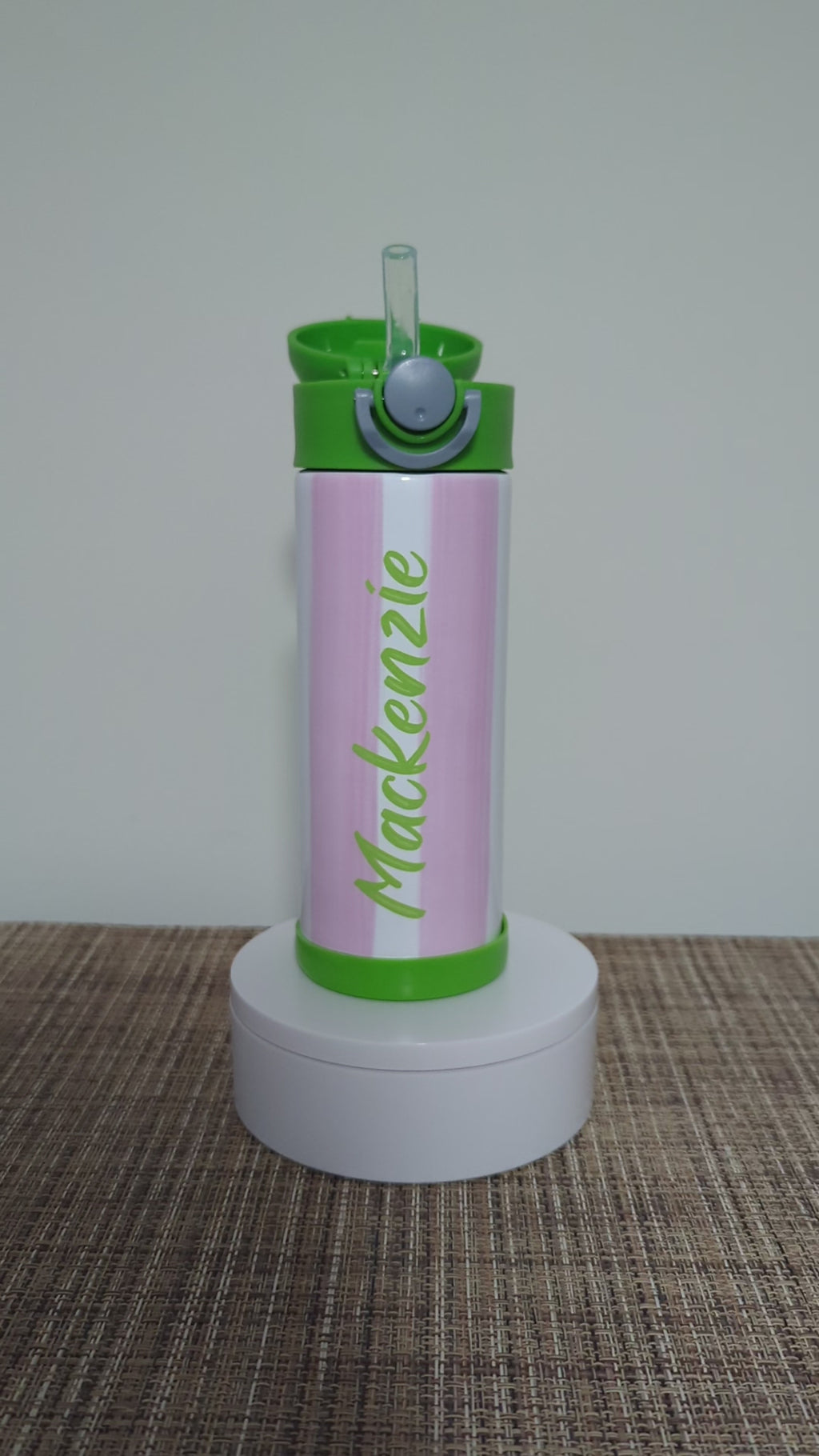 Kids Striped Water Bottle 12oz With Reusable Straw Can Be Personalized