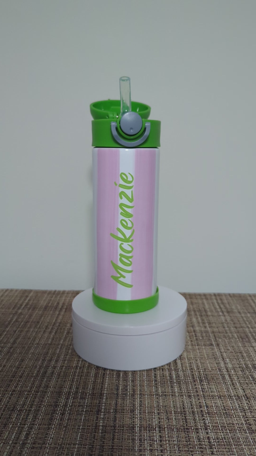 Kids Striped Water Bottle 12oz With Reusable Straw Can Be Personalized